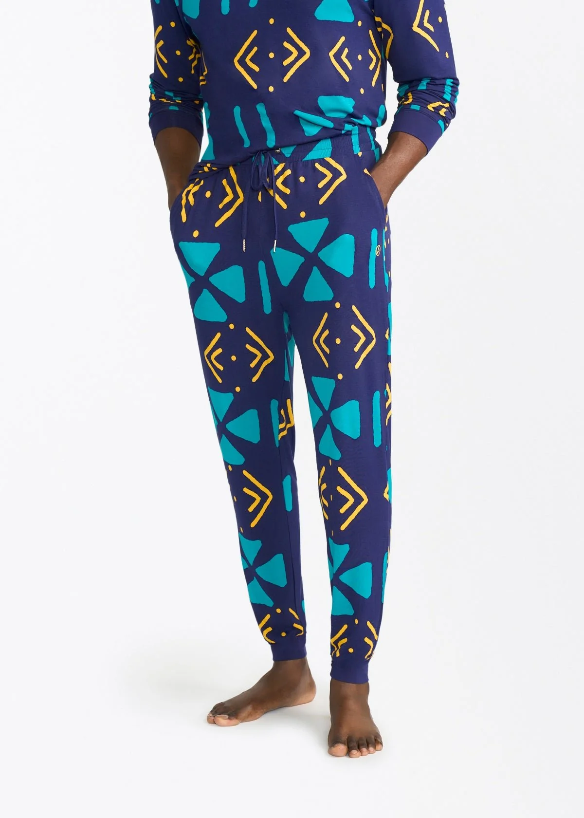 Mobisi Men's African Print Pajama Set (Navy Gold Mudcloth) - Image 6
