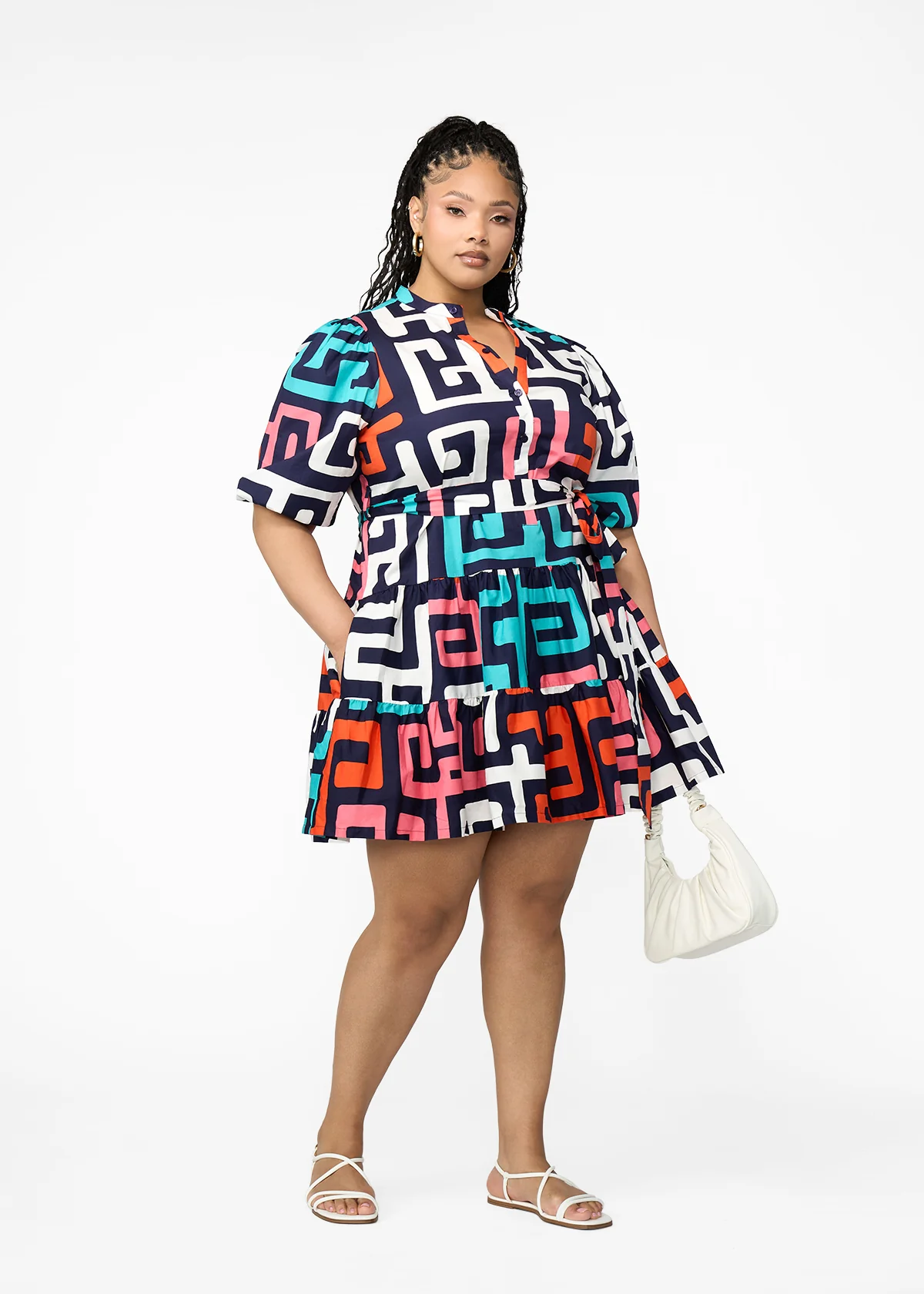 Mojisola Women's African Print Puff Sleeve Mini Dress (Confetti Kuba) - Image 2