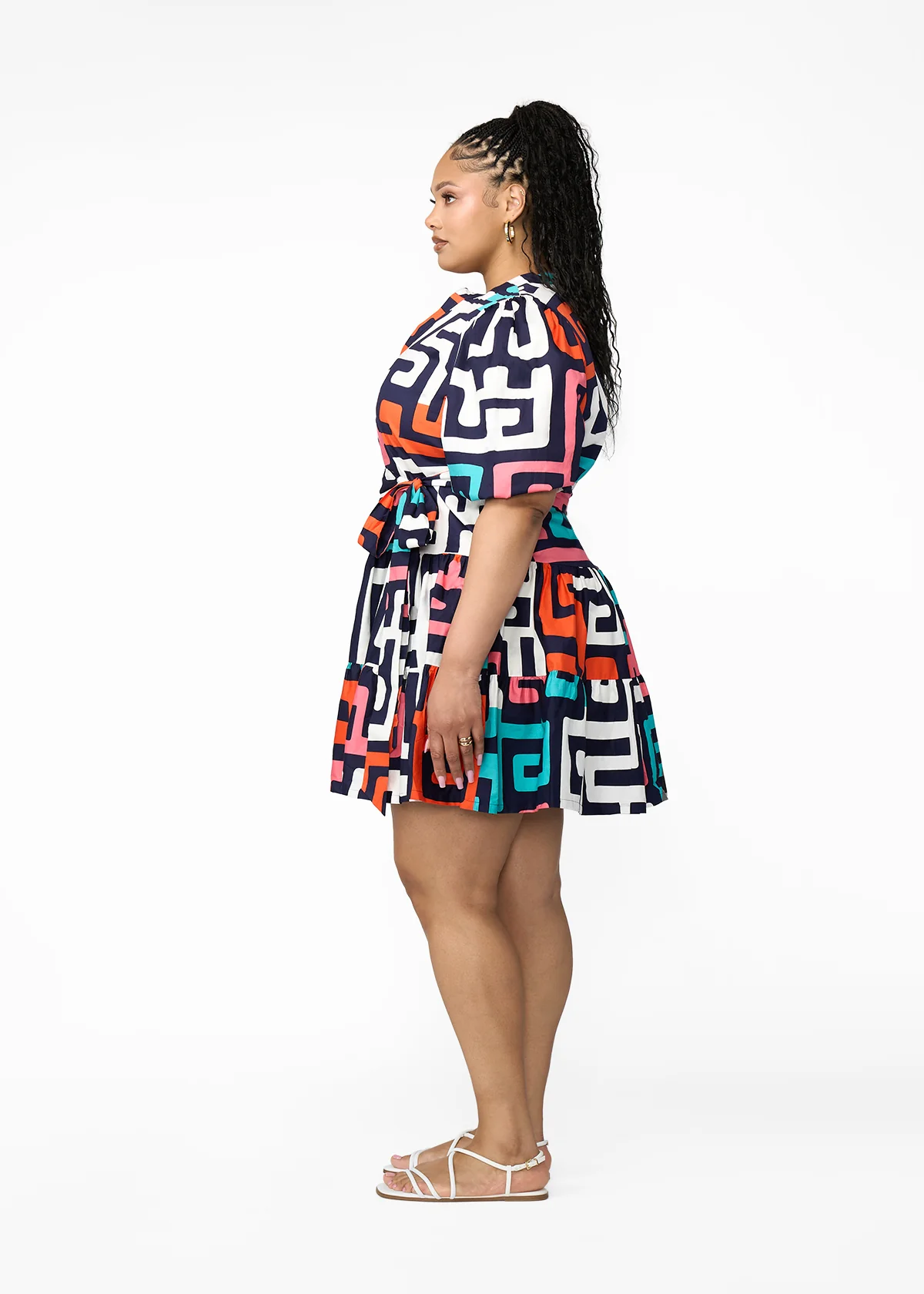 Mojisola Women's African Print Puff Sleeve Mini Dress (Confetti Kuba) - Image 3