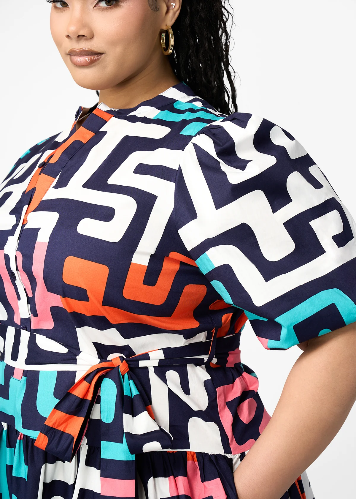 Mojisola Women's African Print Puff Sleeve Mini Dress (Confetti Kuba) - Image 4