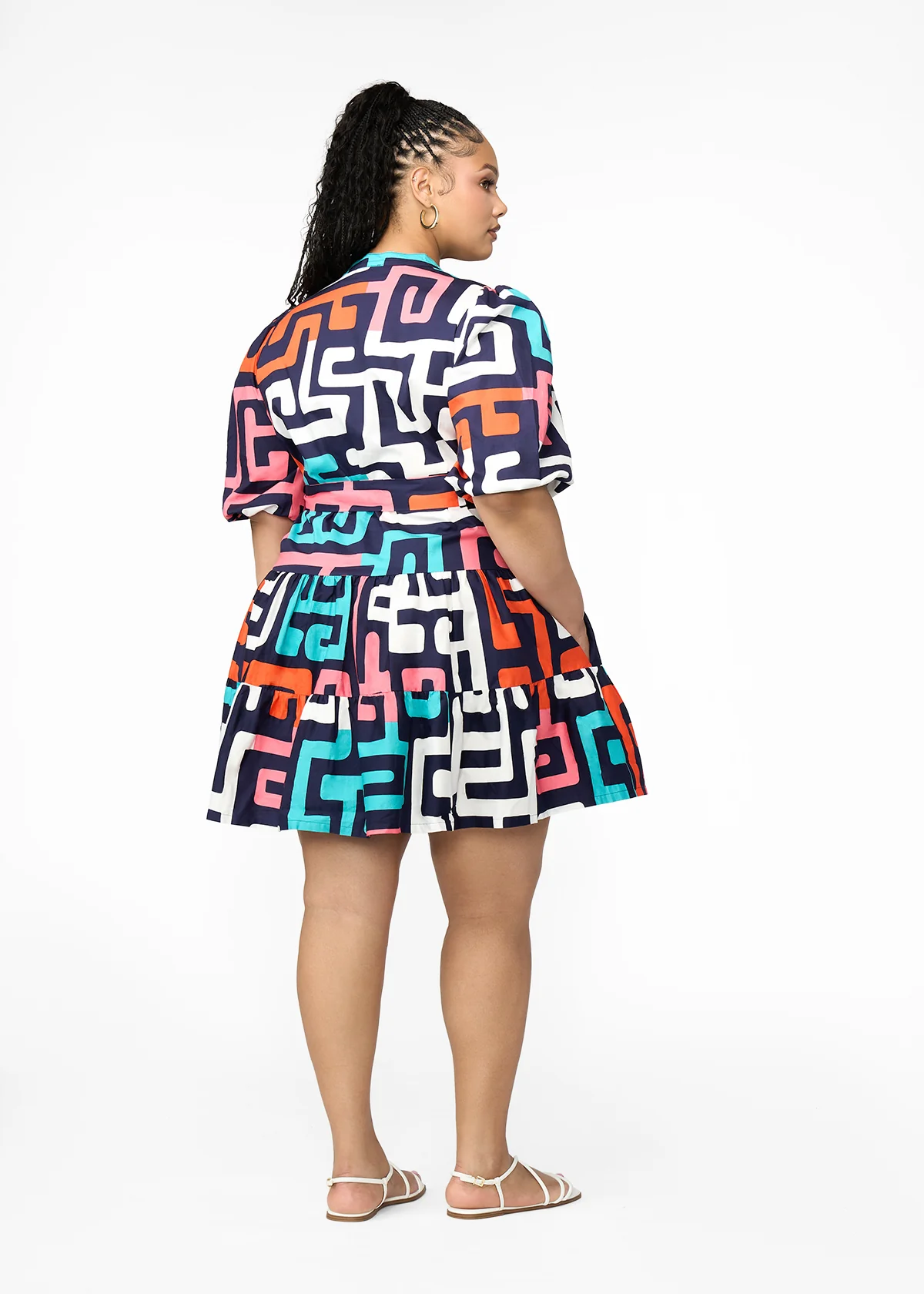 Mojisola Women's African Print Puff Sleeve Mini Dress (Confetti Kuba) - Image 5