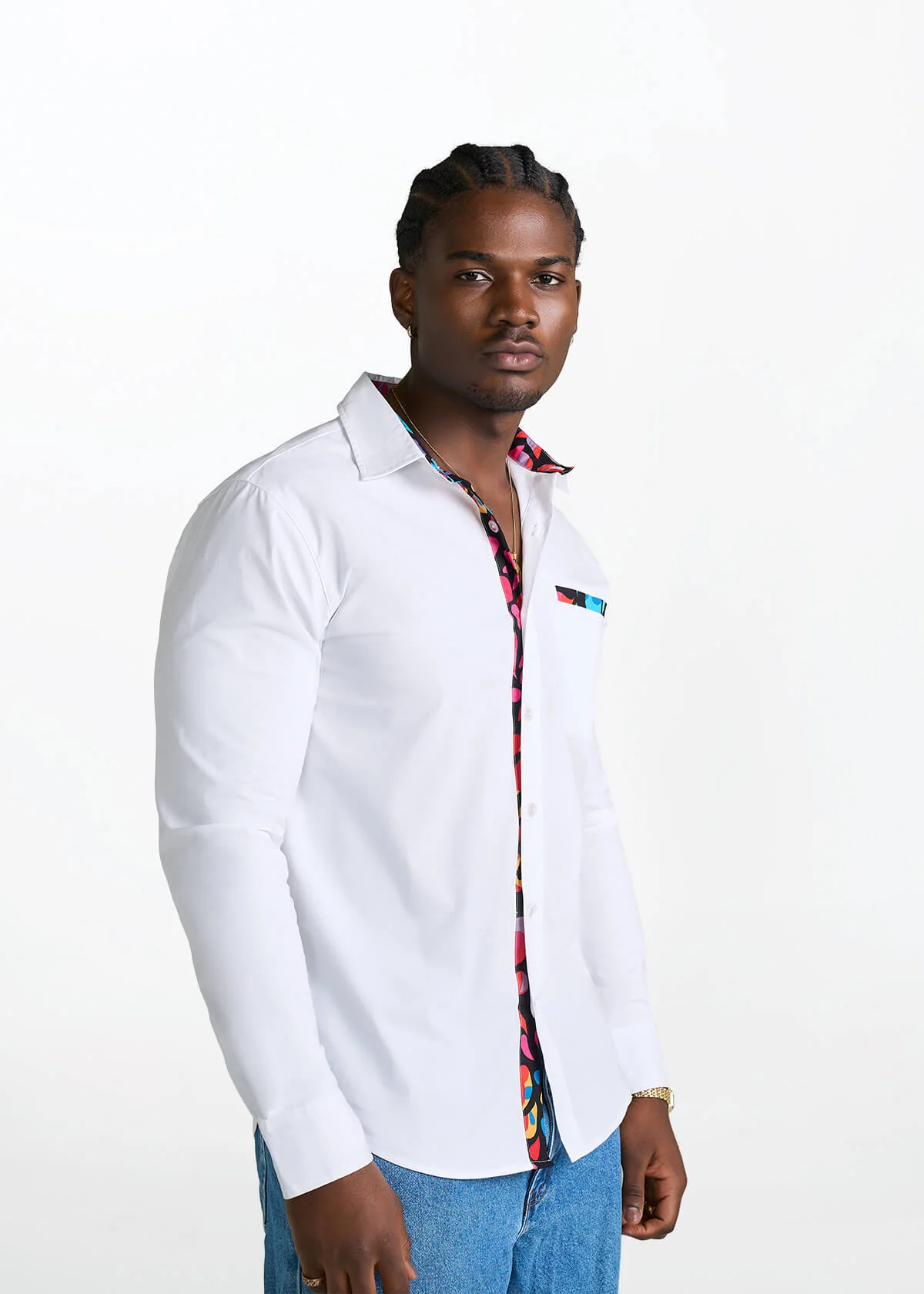 Naeem Men's African Print Button-Up Shirt (Fuschia Kaleidoscope) - Image 3