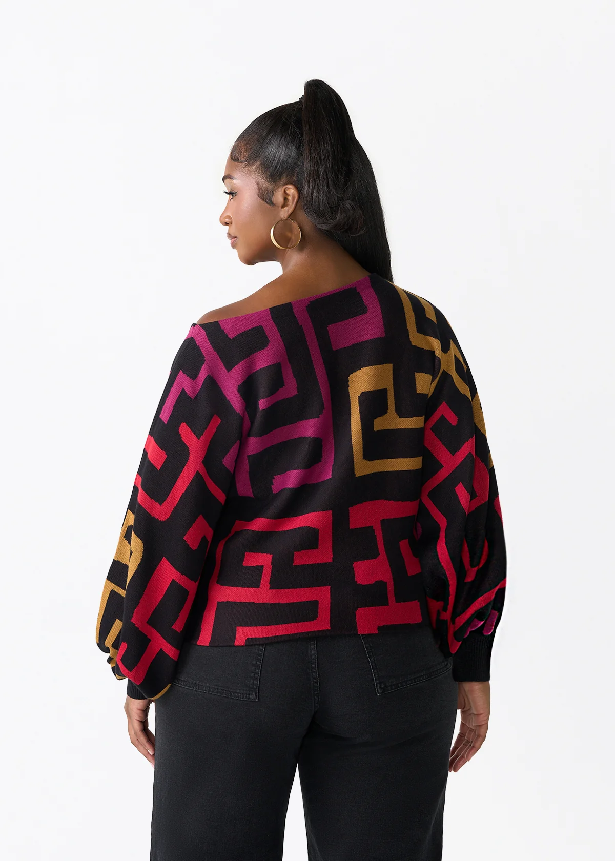 Nafeesa Women's African Print Cropped Sweater (Black Berry Kuba) - Image 5