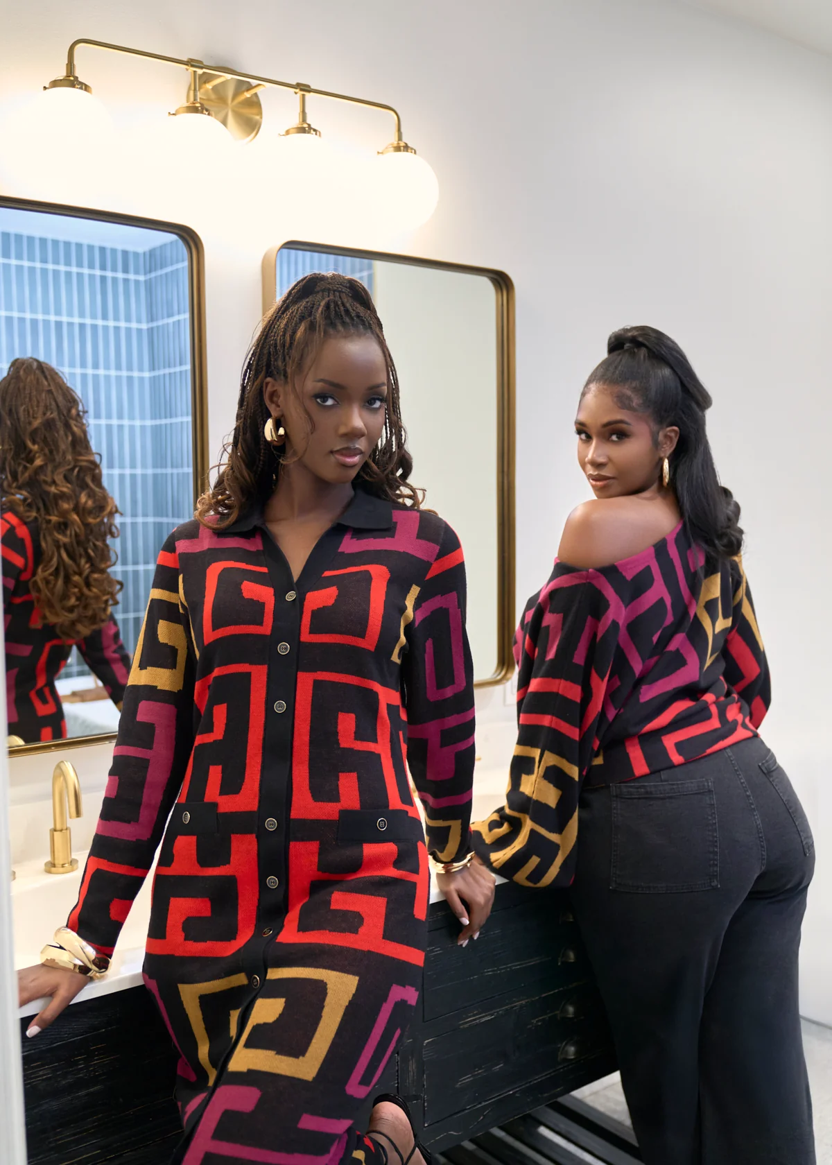 Nafeesa Women's African Print Cropped Sweater (Black Berry Kuba) - Image 6