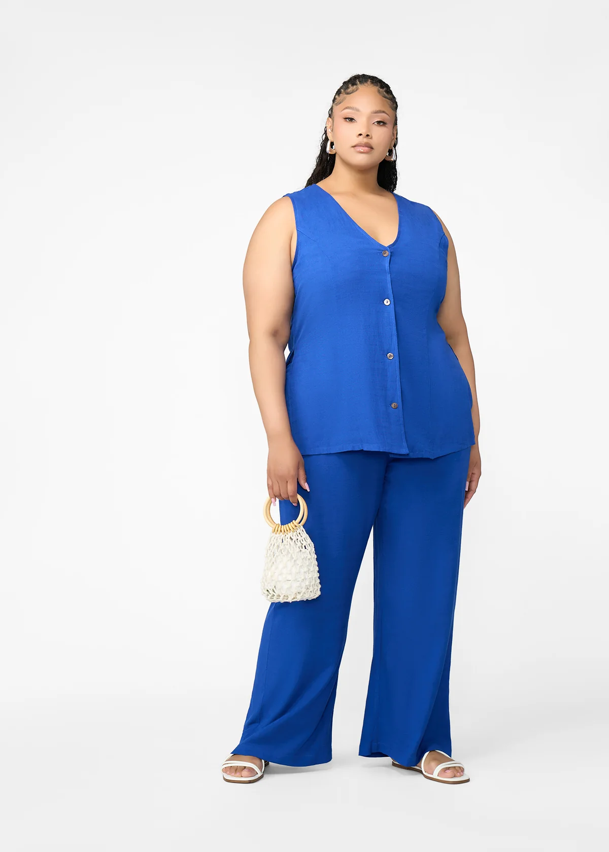 Nahema Women's Linen Blend Wide Leg Pants (Cobalt) - Clearance - Image 2