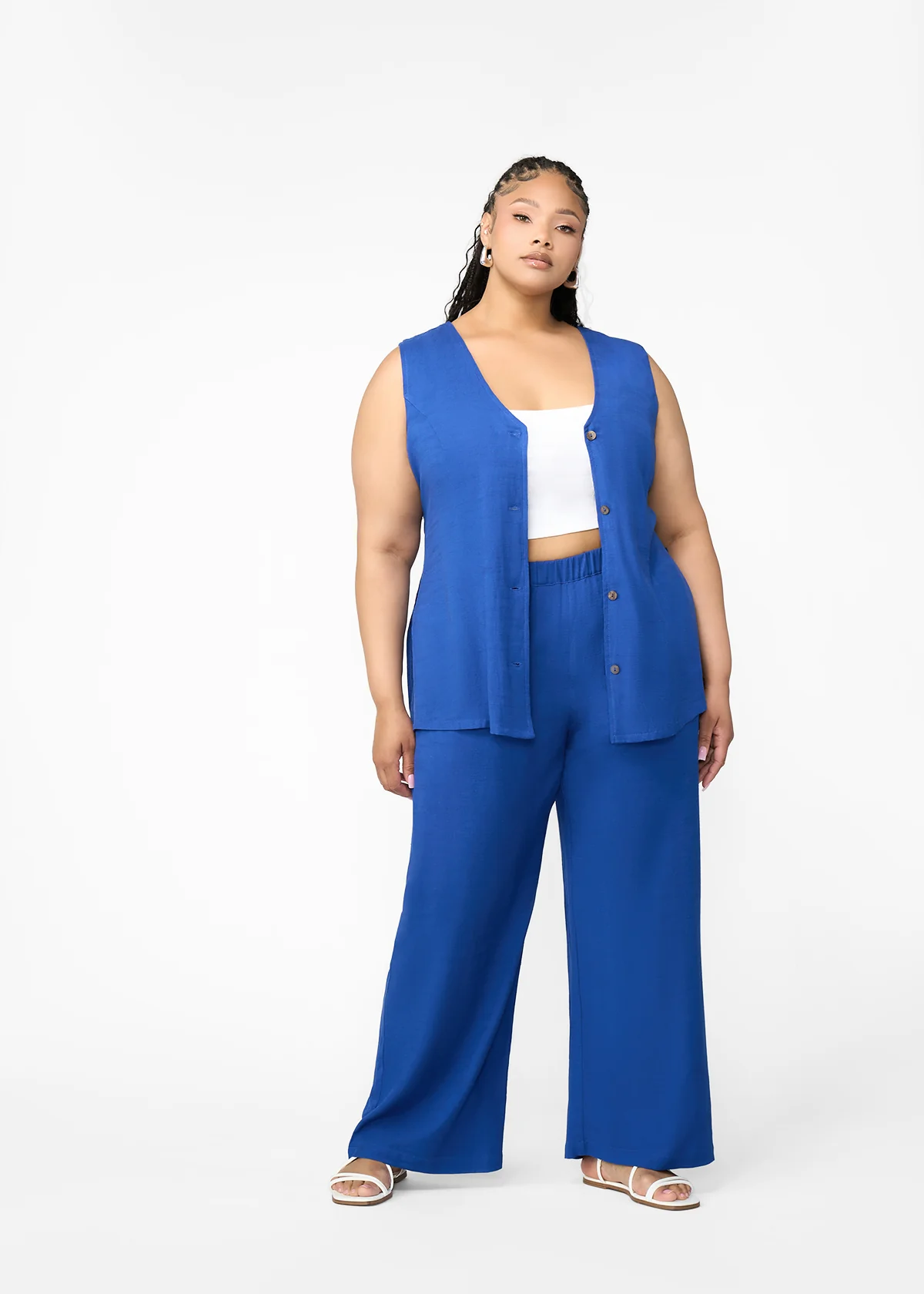 Nahema Women's Linen Blend Wide Leg Pants (Cobalt) - Clearance - Image 4