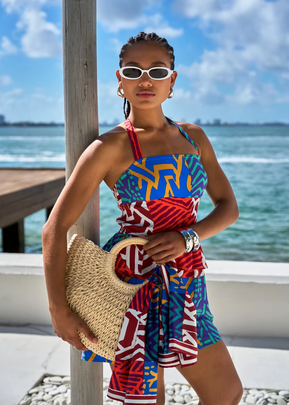 Abeni Women's African Print Scarf (Orange Blue Multipattern) - Image 4