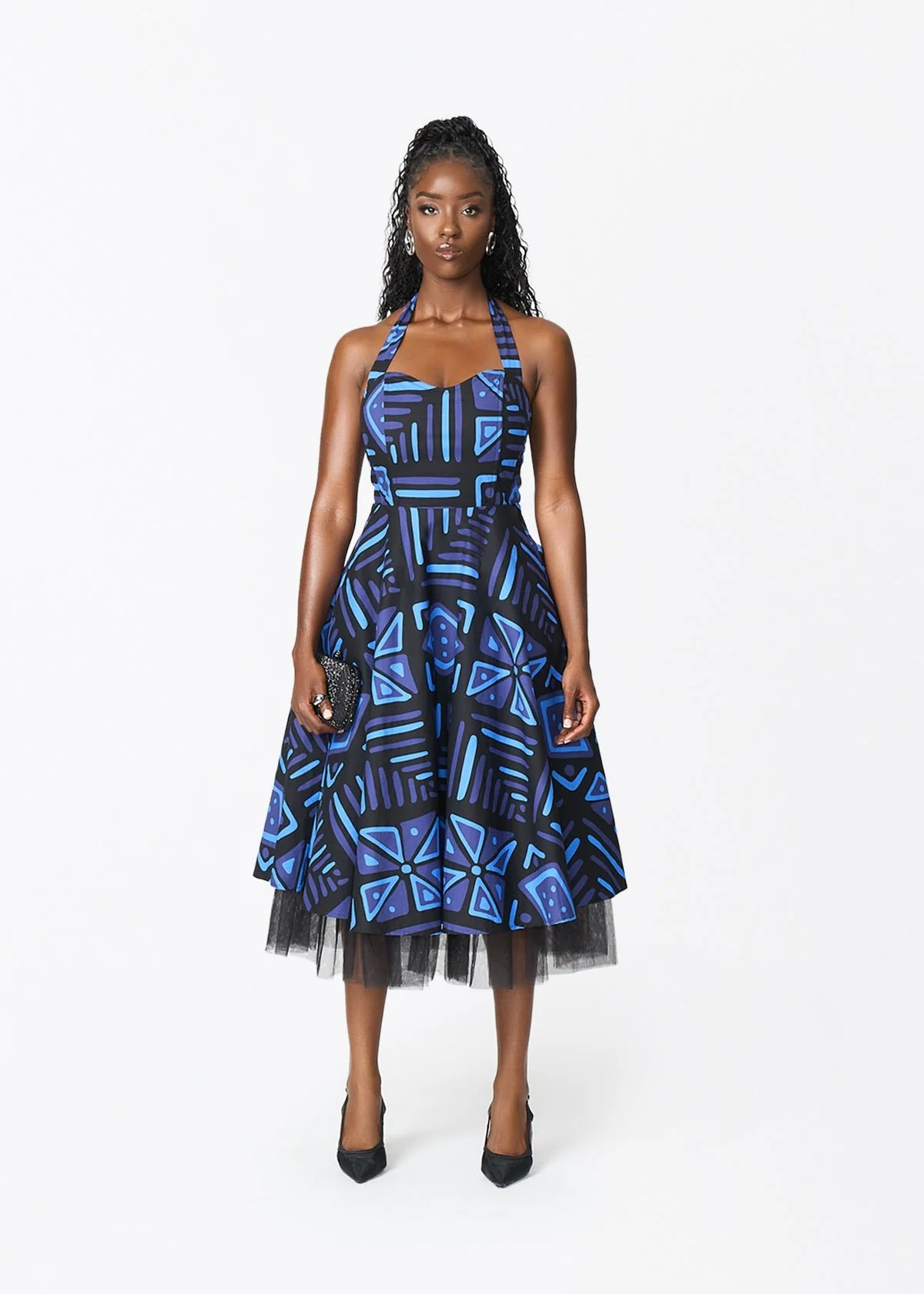 Nanya Women's African Print Corset Dress (Black Sapphire Tribal) - Clearance