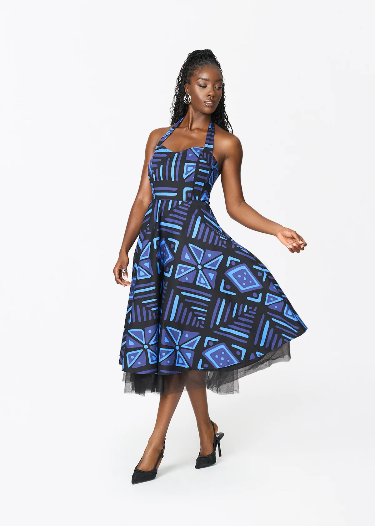 Nanya Women's African Print Corset Dress (Black Sapphire Tribal) - Clearance - Image 4