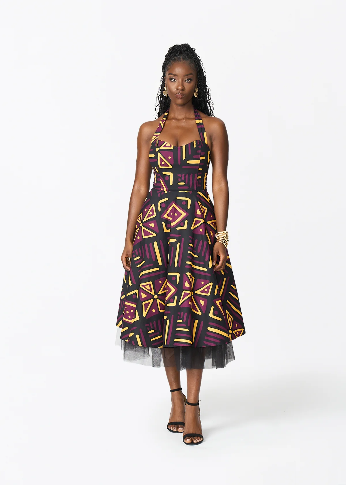Nanya Women's African Print Corset Dress (Plum Black Tribal)