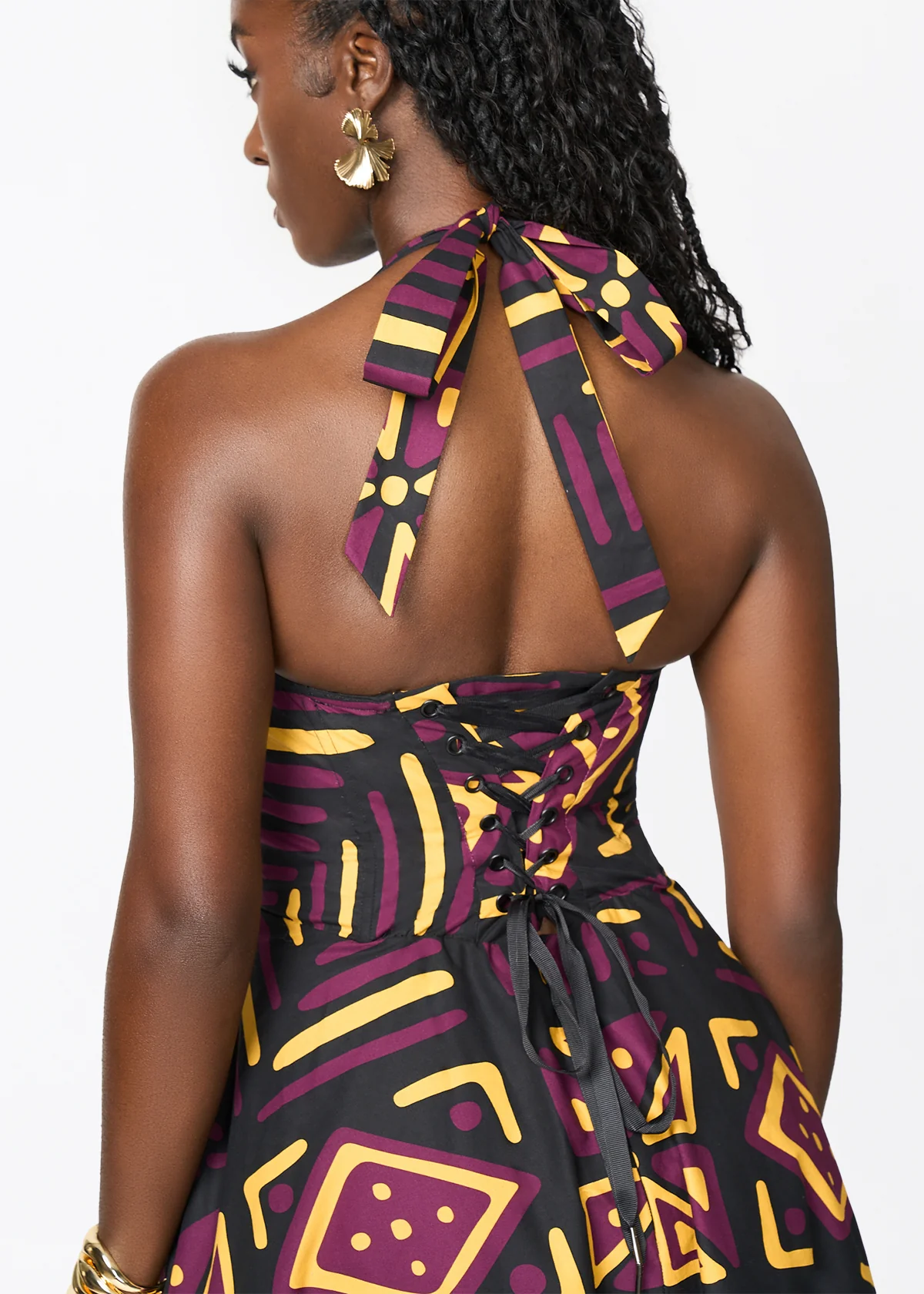 Nanya Women's African Print Corset Dress (Plum Black Tribal) - Image 3