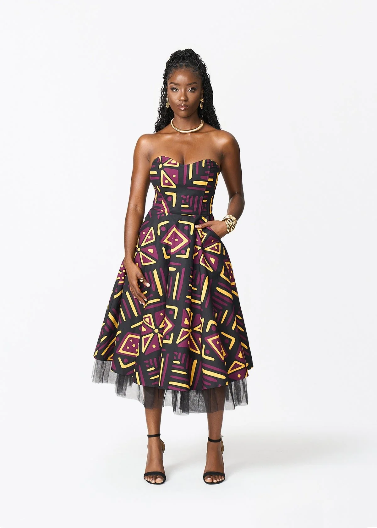 Nanya Women's African Print Corset Dress (Plum Black Tribal) - Image 4
