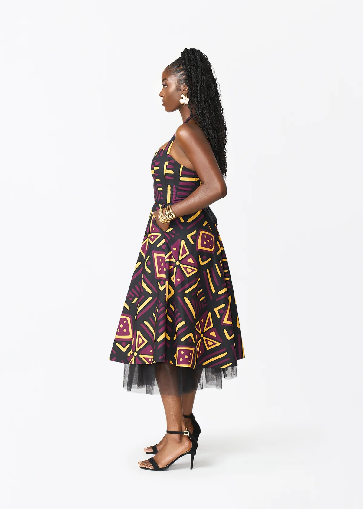 Nanya Women's African Print Corset Dress (Plum Black Tribal) - Image 6