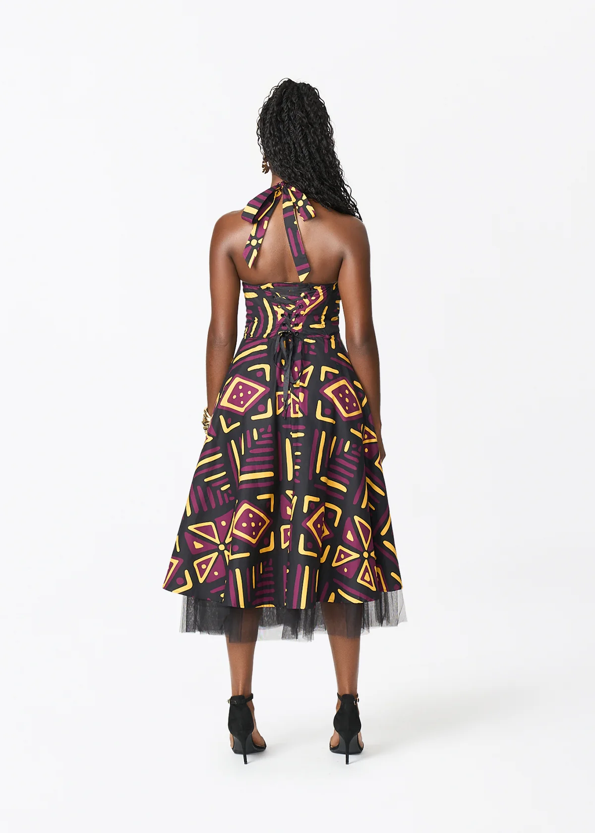 Nanya Women's African Print Corset Dress (Plum Black Tribal) - Image 7