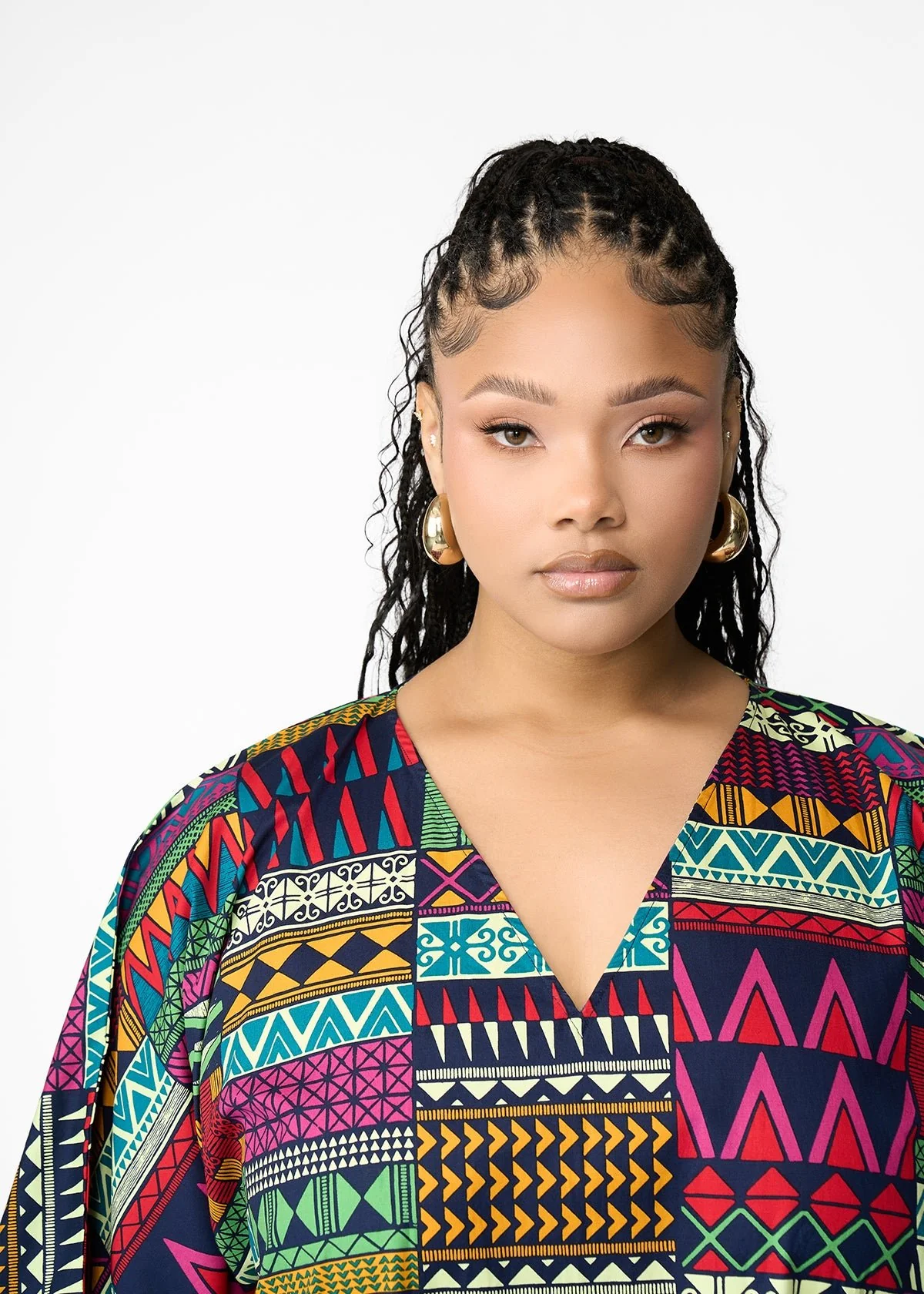 Nima Women's African Print Kaftan with Fringe (Green Navy Kente) - Clearance - Image 3