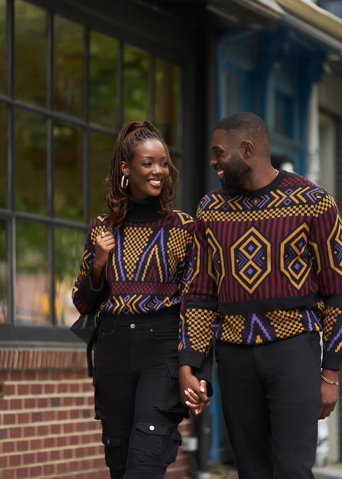 Noma Women's African Print Cropped Turtleneck Sweater (Black Burgundy Tribal) - Image 5