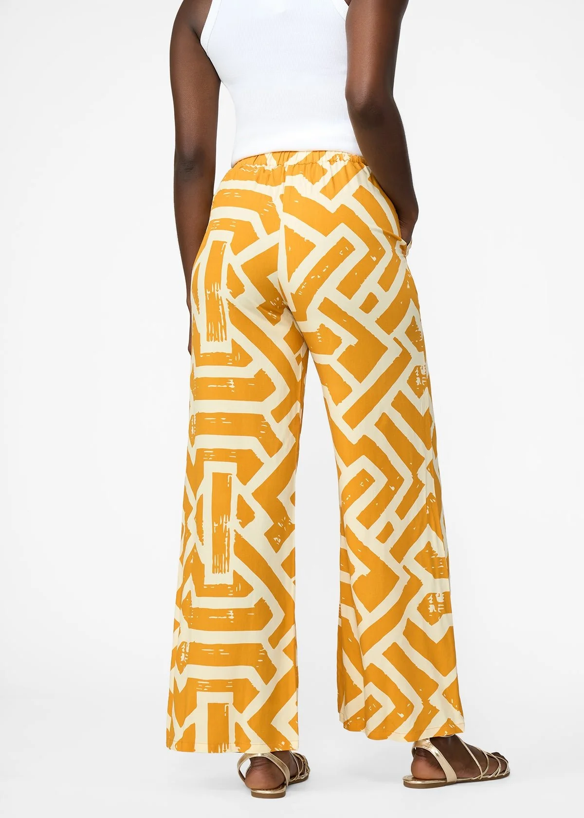 Nomusa Women's African Print Wide Leg Pants (Gold Cream Tribal) - Image 3