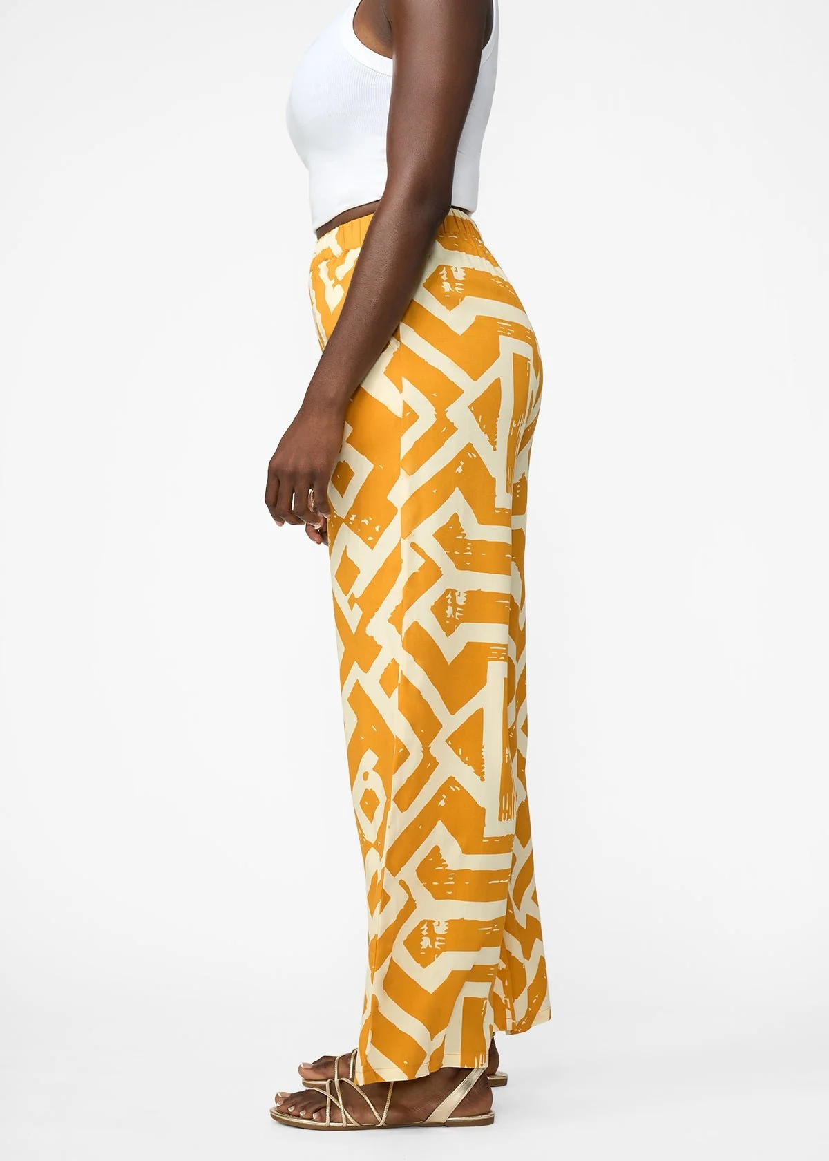 Nomusa Women's African Print Wide Leg Pants (Gold Cream Tribal) - Image 4