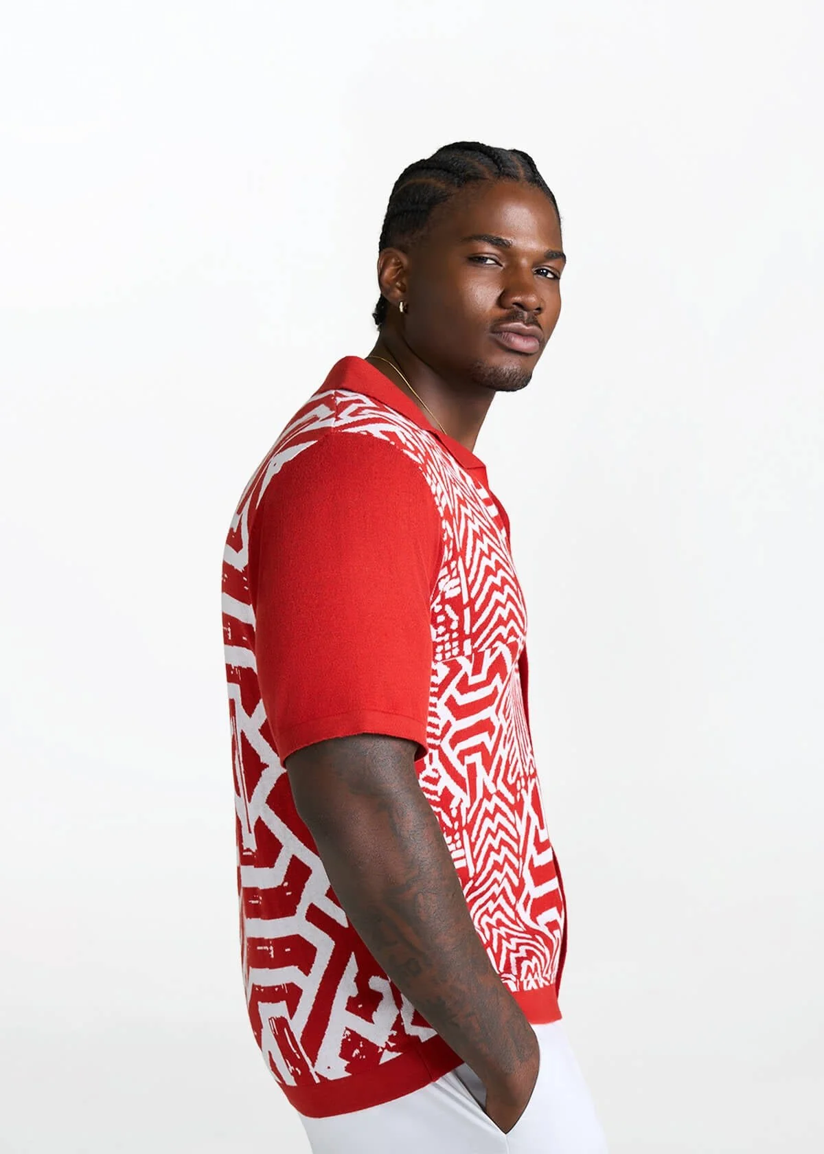 Obi Men's African Print Knit Shirt (Brick Mix Multipattern) - Image 3