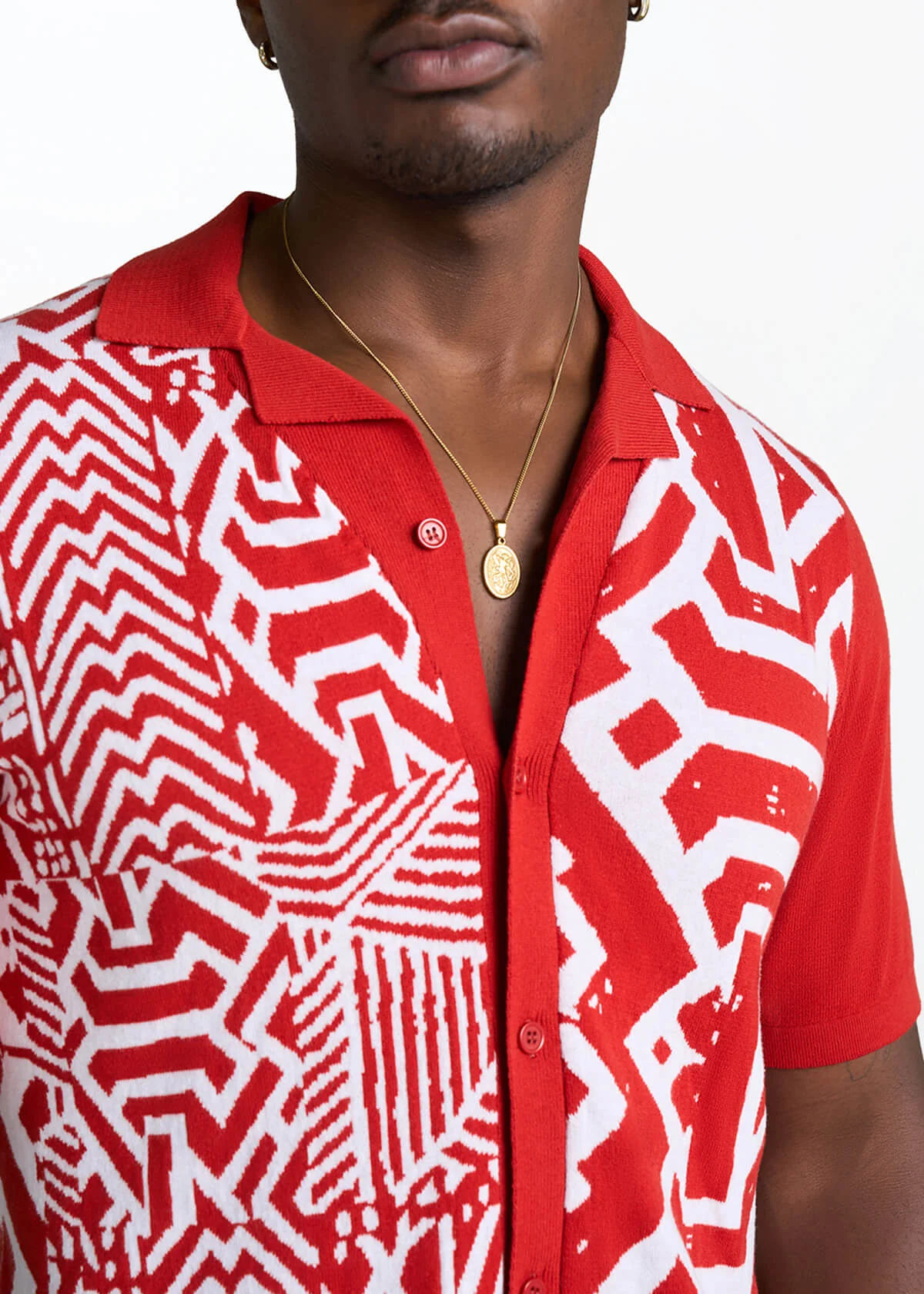 Obi Men's African Print Knit Shirt (Brick Mix Multipattern) - Image 4