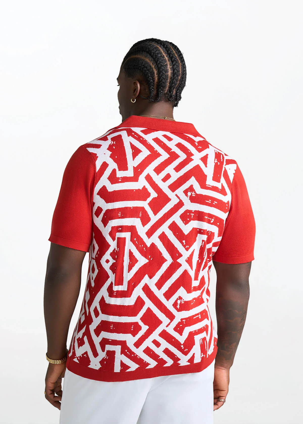 Obi Men's African Print Knit Shirt (Brick Mix Multipattern) - Image 5