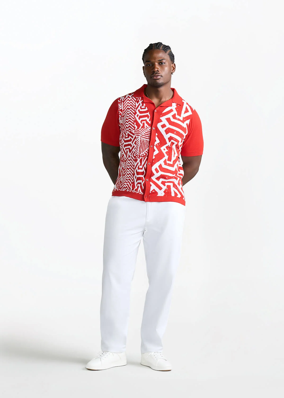 Obi Men's African Print Knit Shirt (Brick Mix Multipattern) - Image 6
