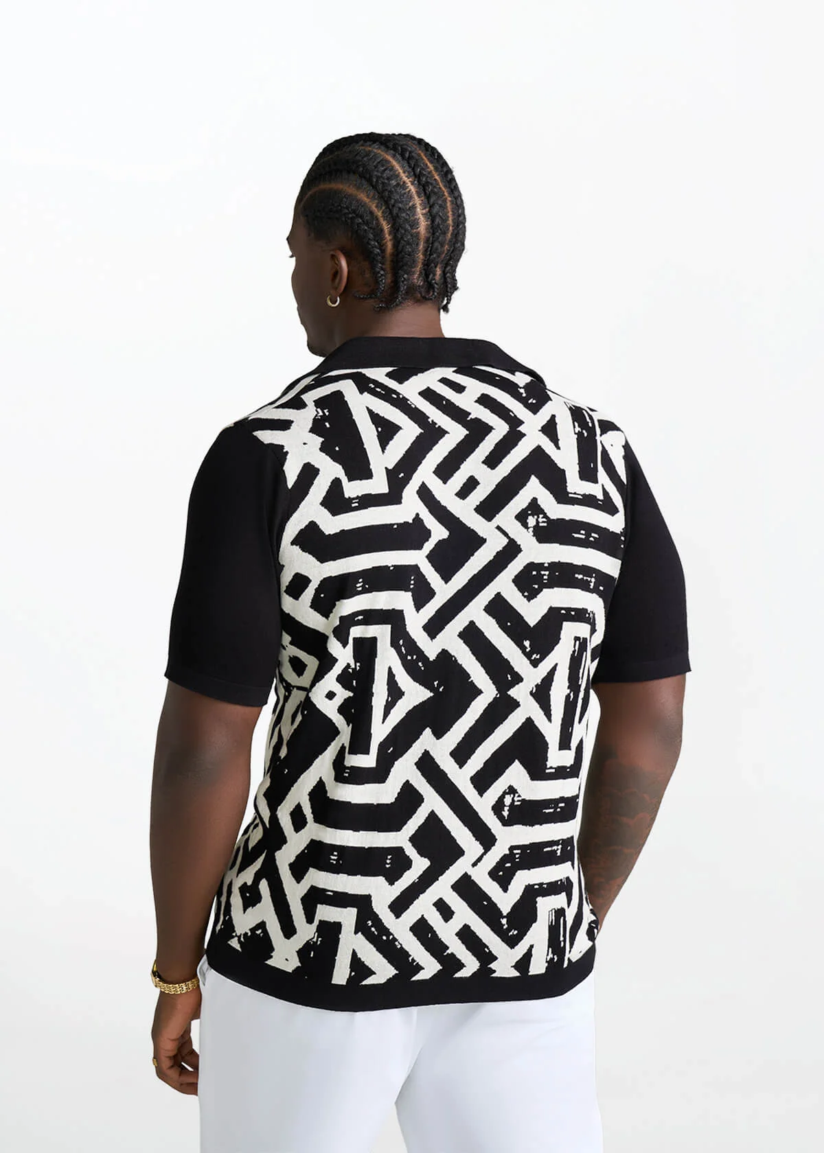 Obi Men's African Print Knit Shirt (Onyx Cream Multipattern) - Image 4