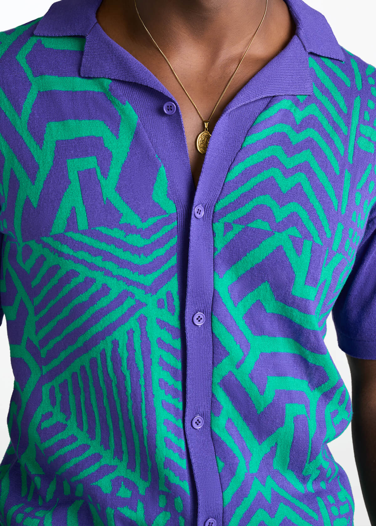 Obi Men's African Print Knit Shirt (Purple Turquoise Multipattern) - Image 3