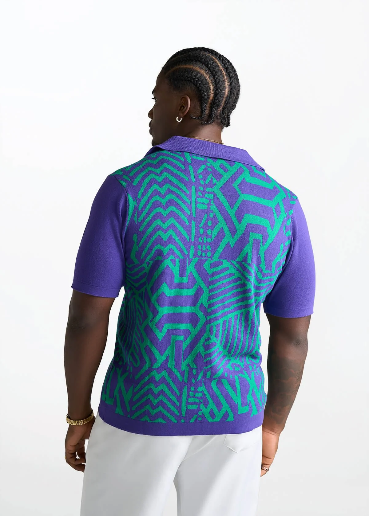 Obi Men's African Print Knit Shirt (Purple Turquoise Multipattern) - Image 5