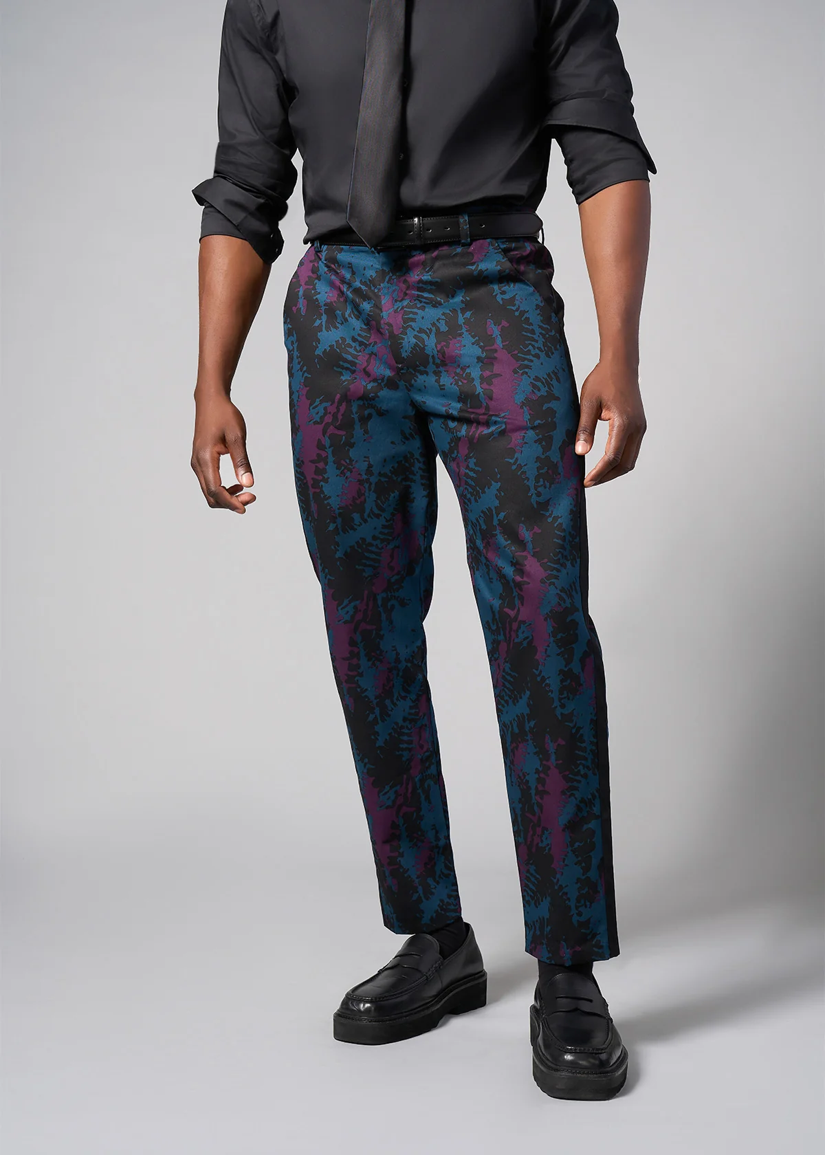 Odion Men's African Print Trousers (Midnight Teal Abstract) - Clearance
