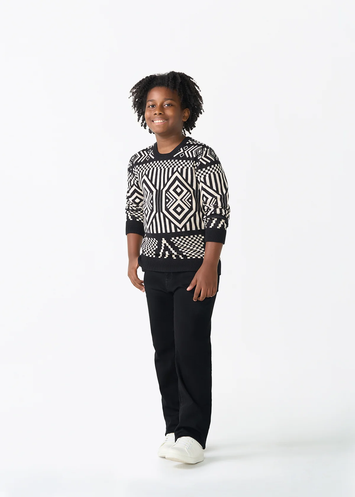 Oma Kids Unisex African Print Sweater (Black Cream Tribal) - Image 3