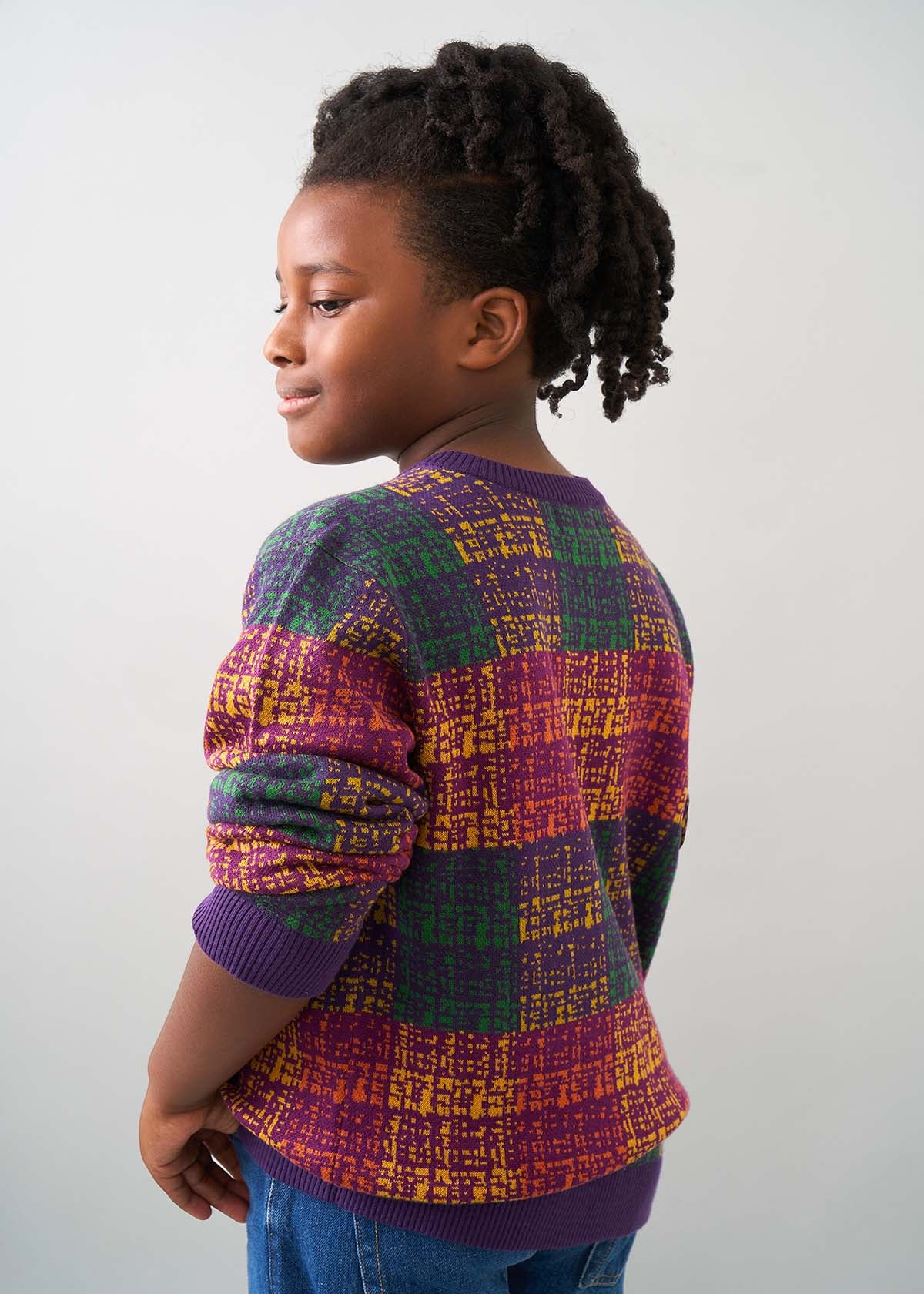 Oma Kids Unisex African Print Sweater (Harvest Plaid Adire) - Clearance - Image 4