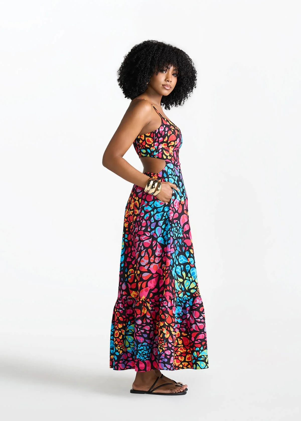 Oneyka Women's African Print Cut Out Maxi Dress (Fuchsia Kaleidoscope) - Image 4