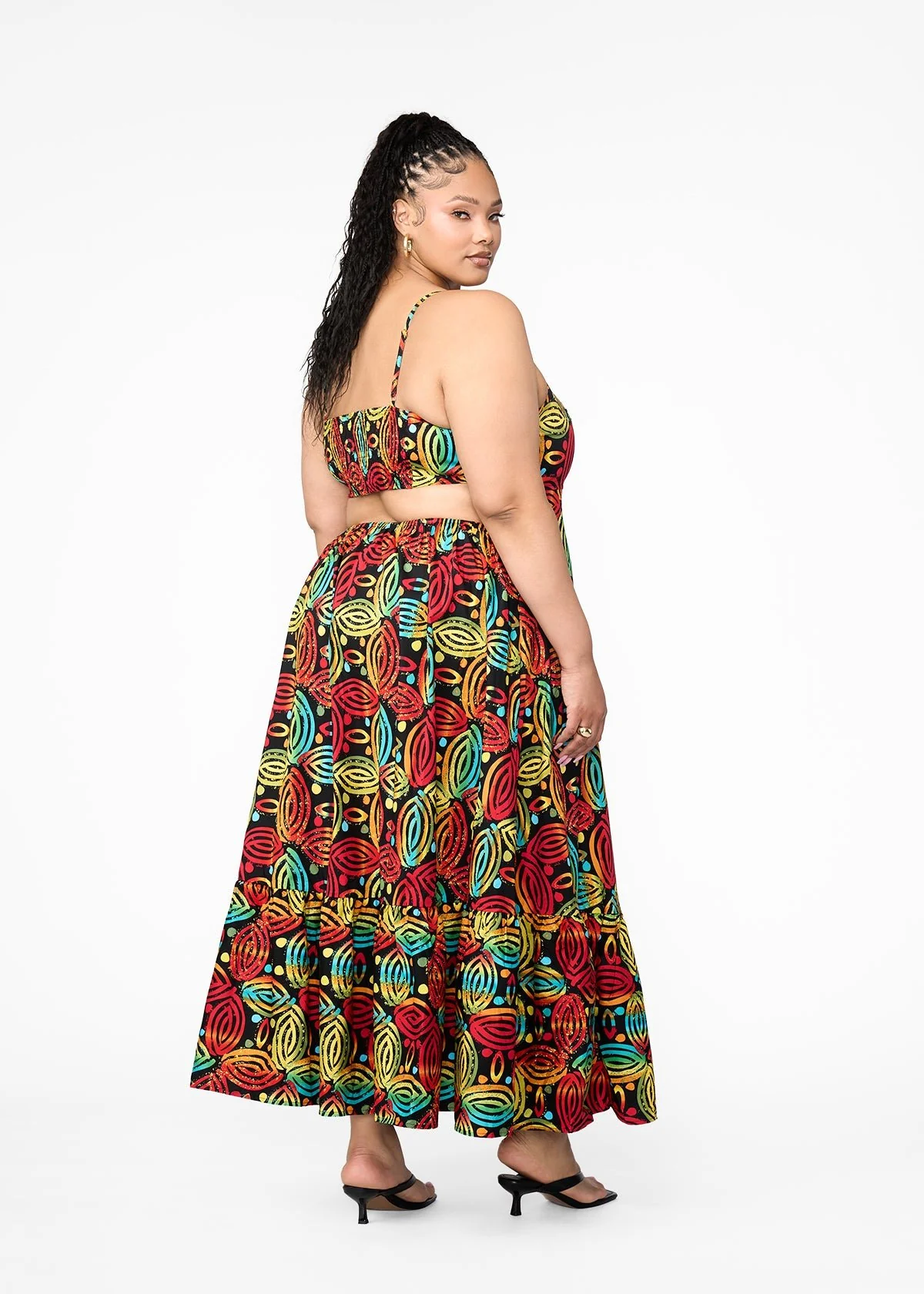 Oneyka Women's African Print Cut-Out Maxi Dress (Black Rasta Batik) - Image 3