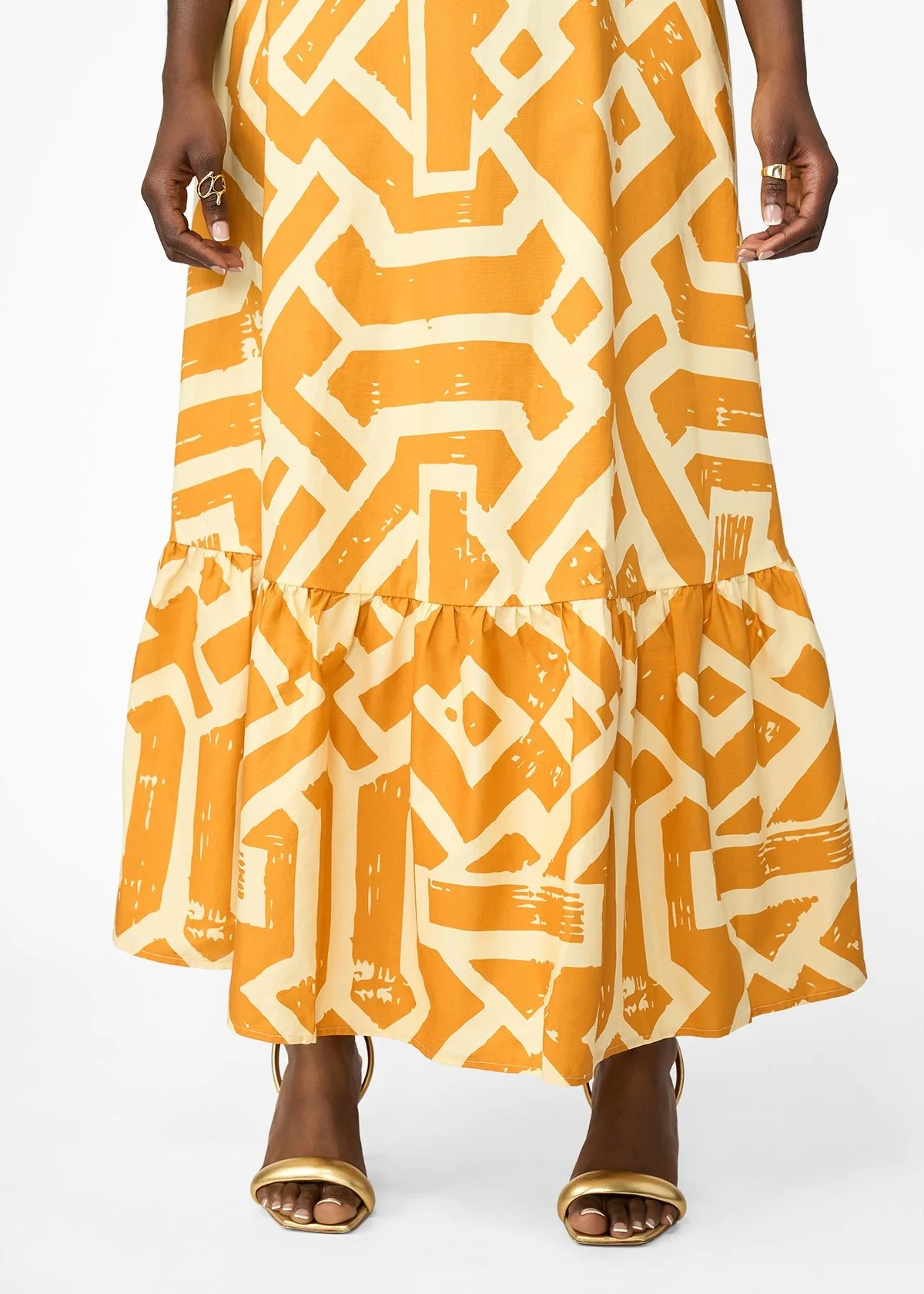 Oneyka Women's African Print Cut-Out Maxi Dress (Gold Cream Tribal) - Image 5