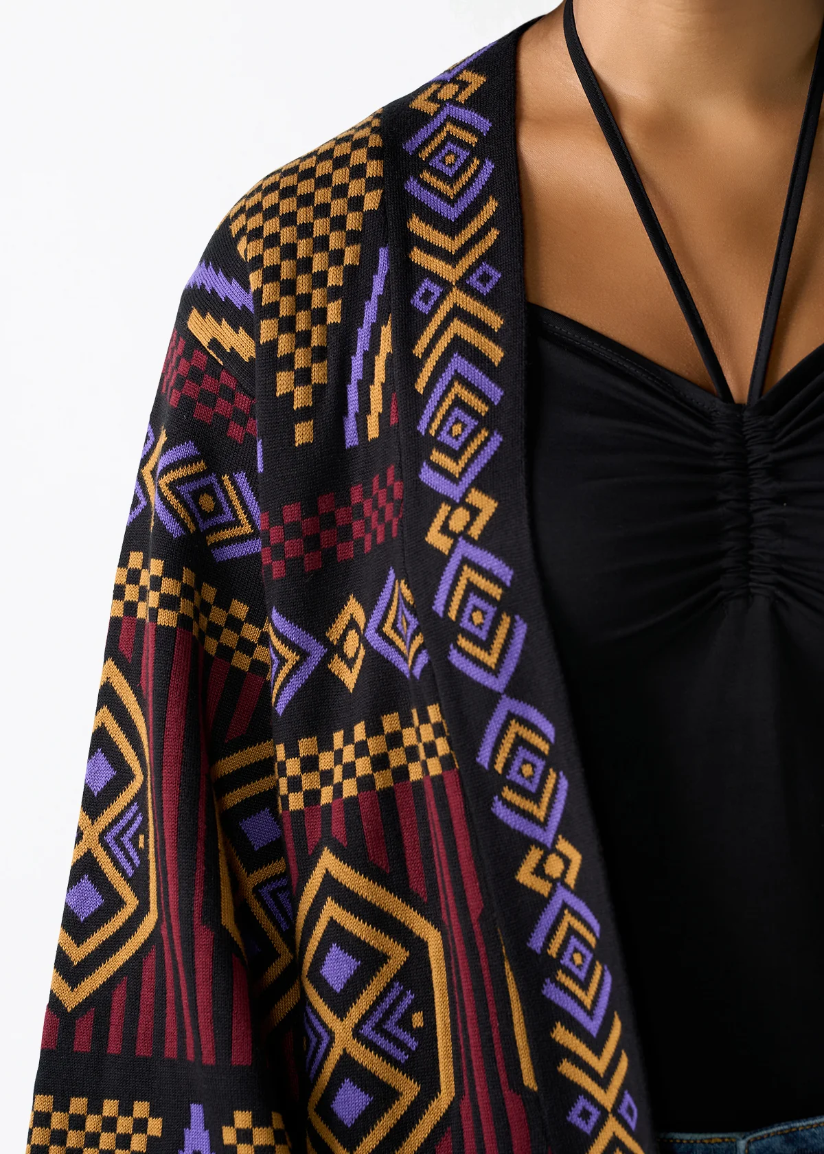 Oratile Women's African Print Cardigan (Black Burgundy Tribal) - Image 2