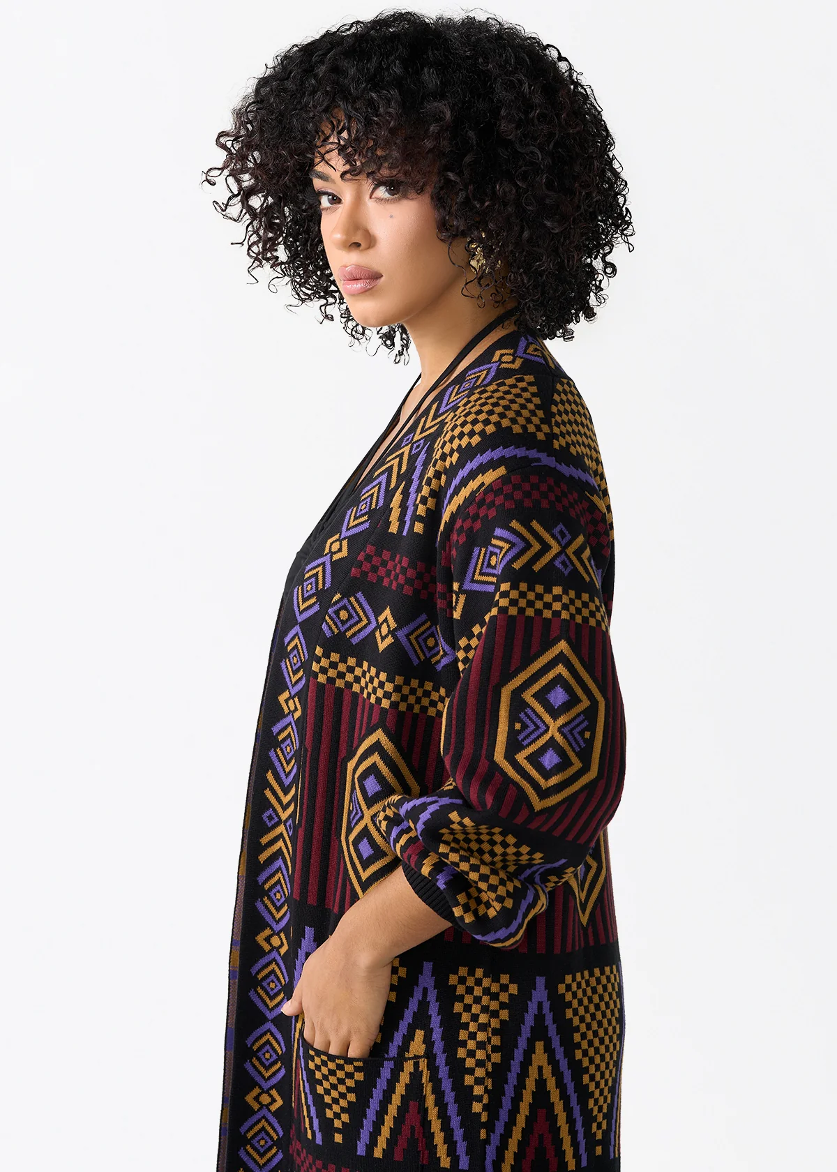 Oratile Women's African Print Cardigan (Black Burgundy Tribal) - Image 5