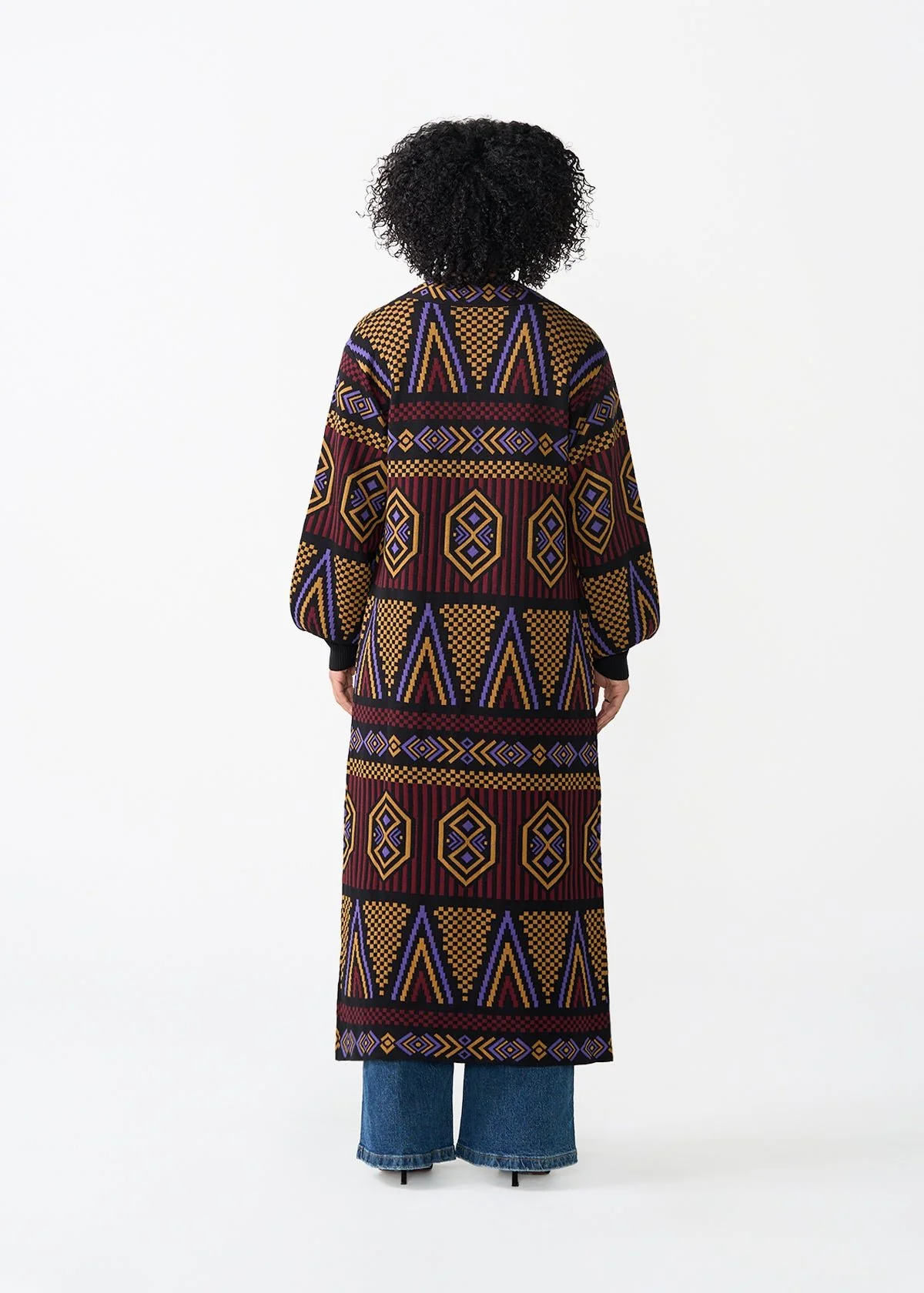 Oratile Women's African Print Cardigan (Black Burgundy Tribal) - Image 6