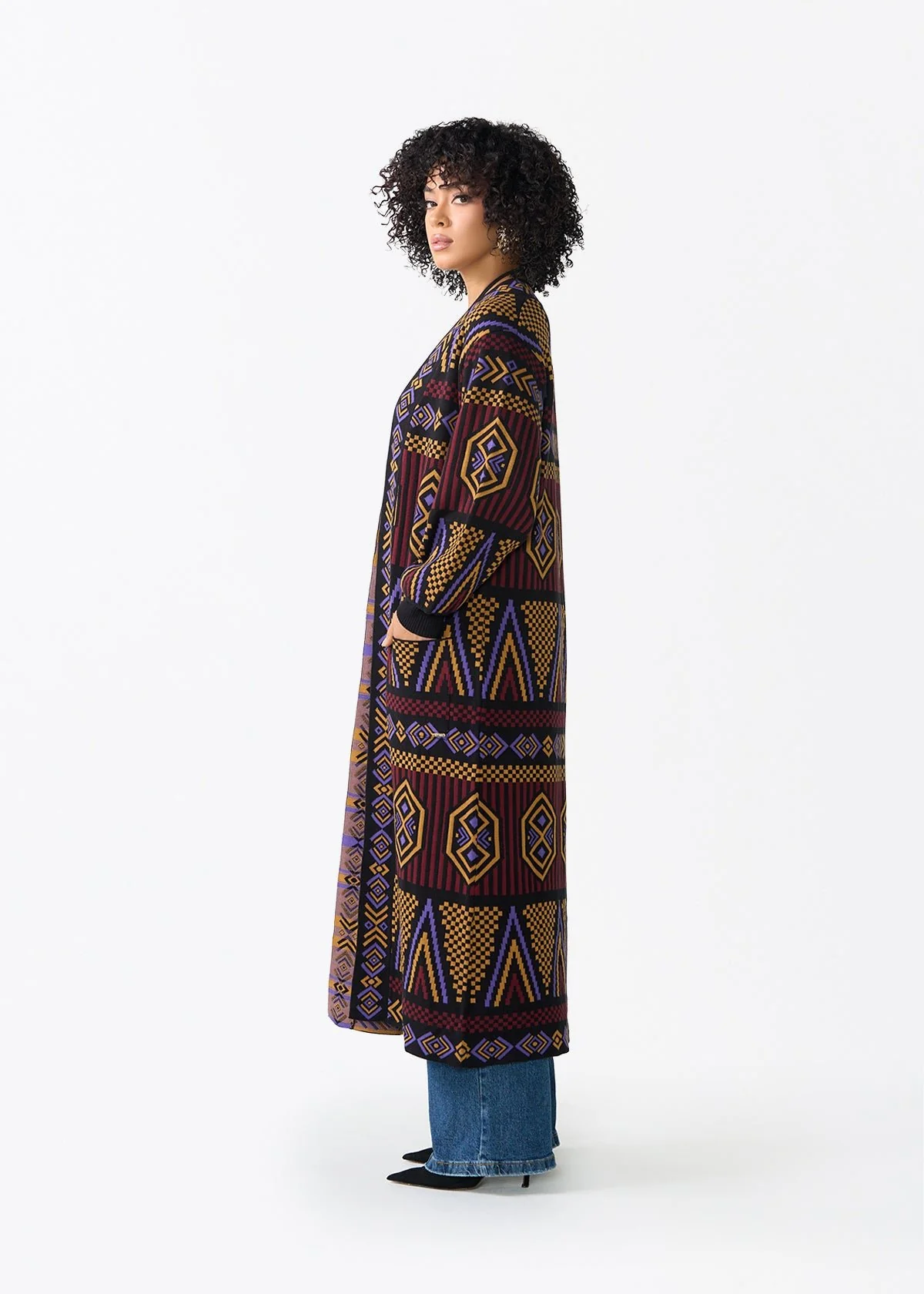Oratile Women's African Print Cardigan (Black Burgundy Tribal) - Image 7