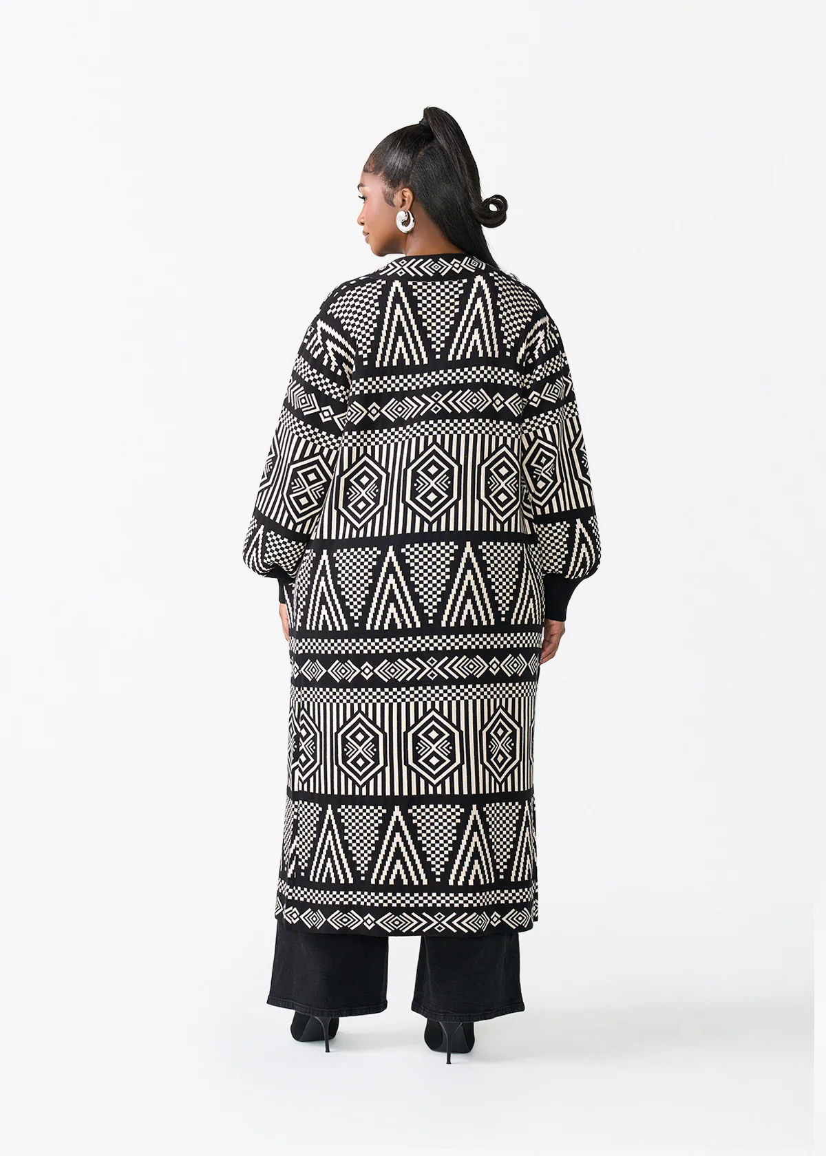 Oratile Women's African Print Cardigan (Black Cream Tribal) - Image 4