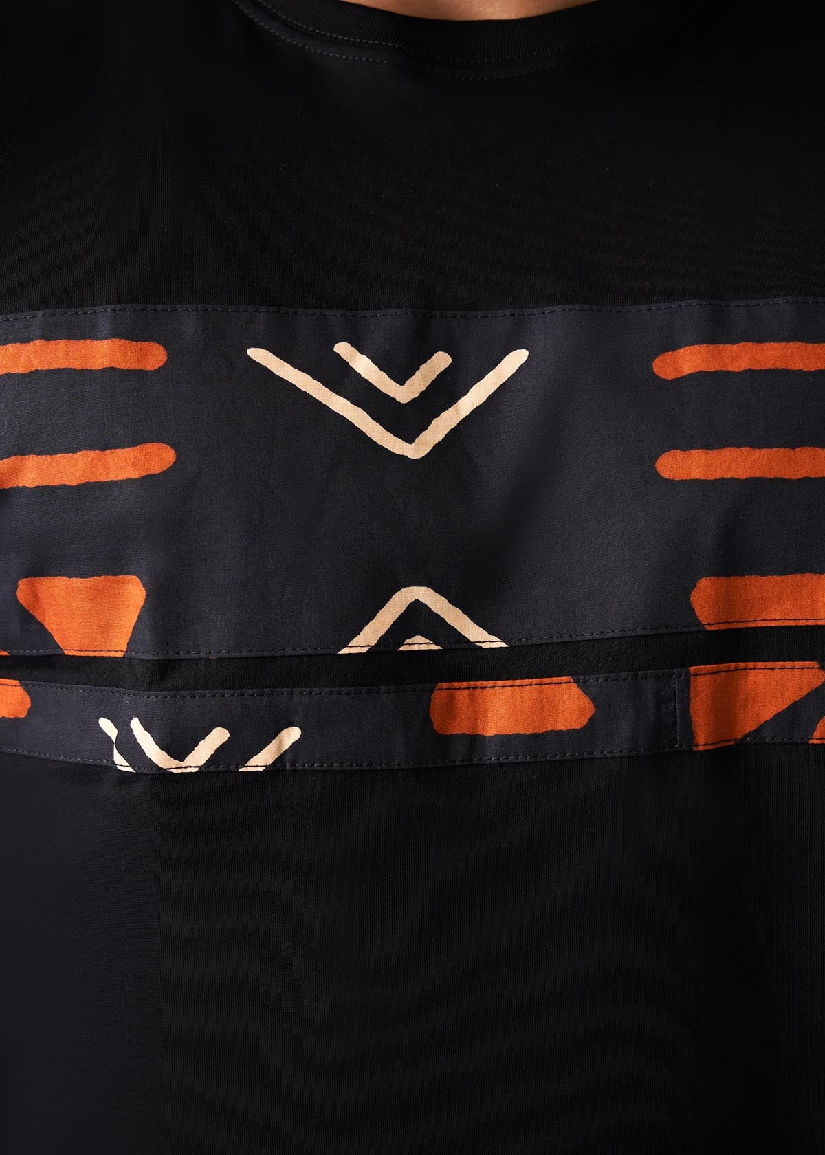 Ore Men's African Print Long Sleeve T-shirt (Black/Natural Mudcloth) - Image 4