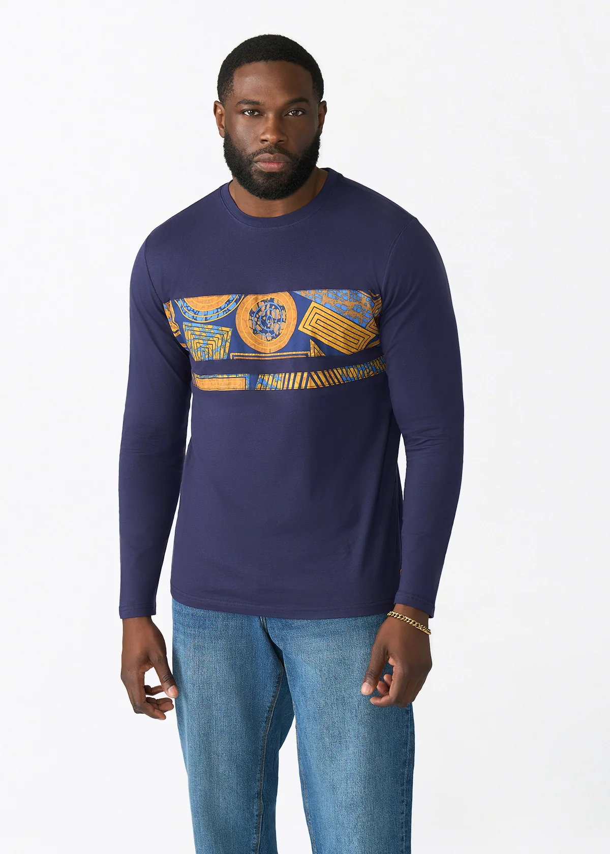 Ore Men's African Print Applique T-shirt (Royal Blue Geometric) - Clearance