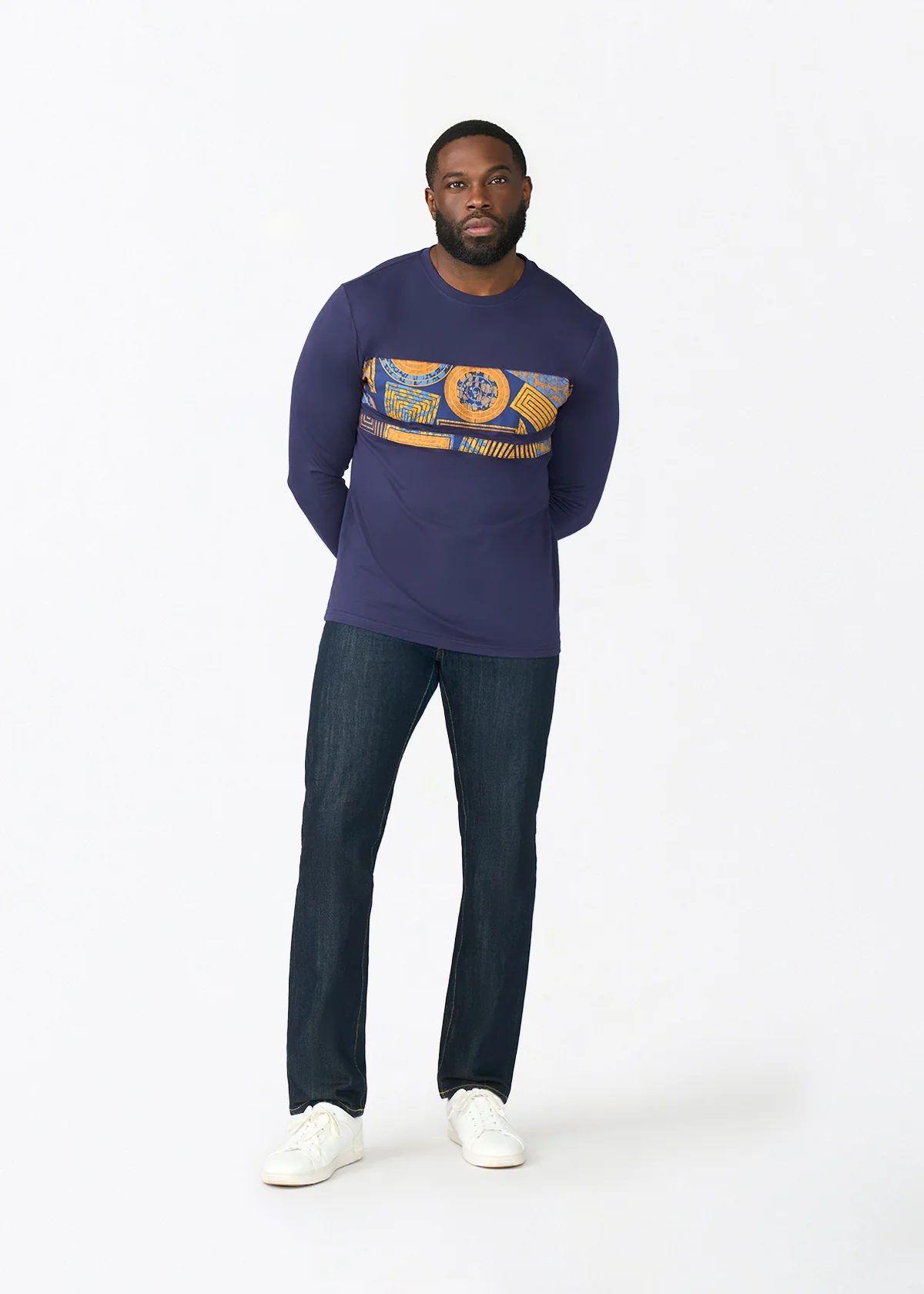 Ore Men's African Print Applique T-shirt (Royal Blue Geometric) - Clearance - Image 2