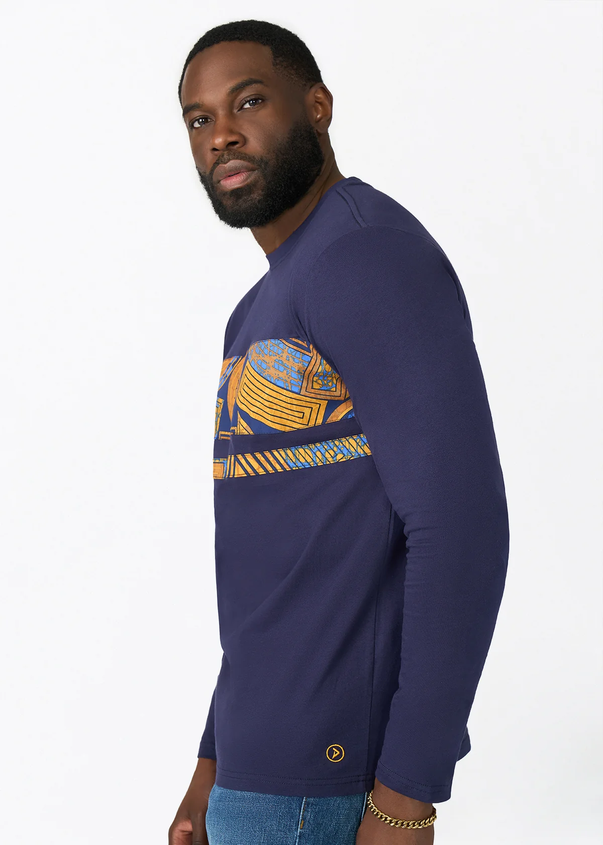 Ore Men's African Print Applique T-shirt (Royal Blue Geometric) - Clearance - Image 3