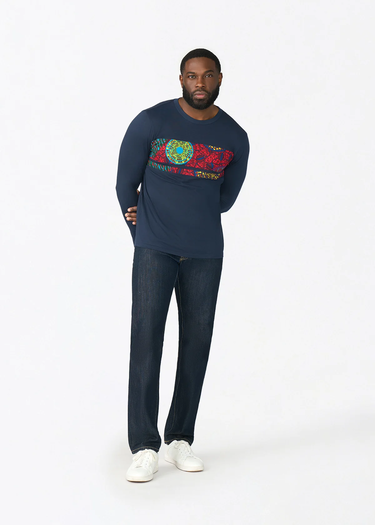 Osei Men's Long Sleeve African Print Applique T-Shirt (New Harvest Multipattern) - Clearance - Image 2