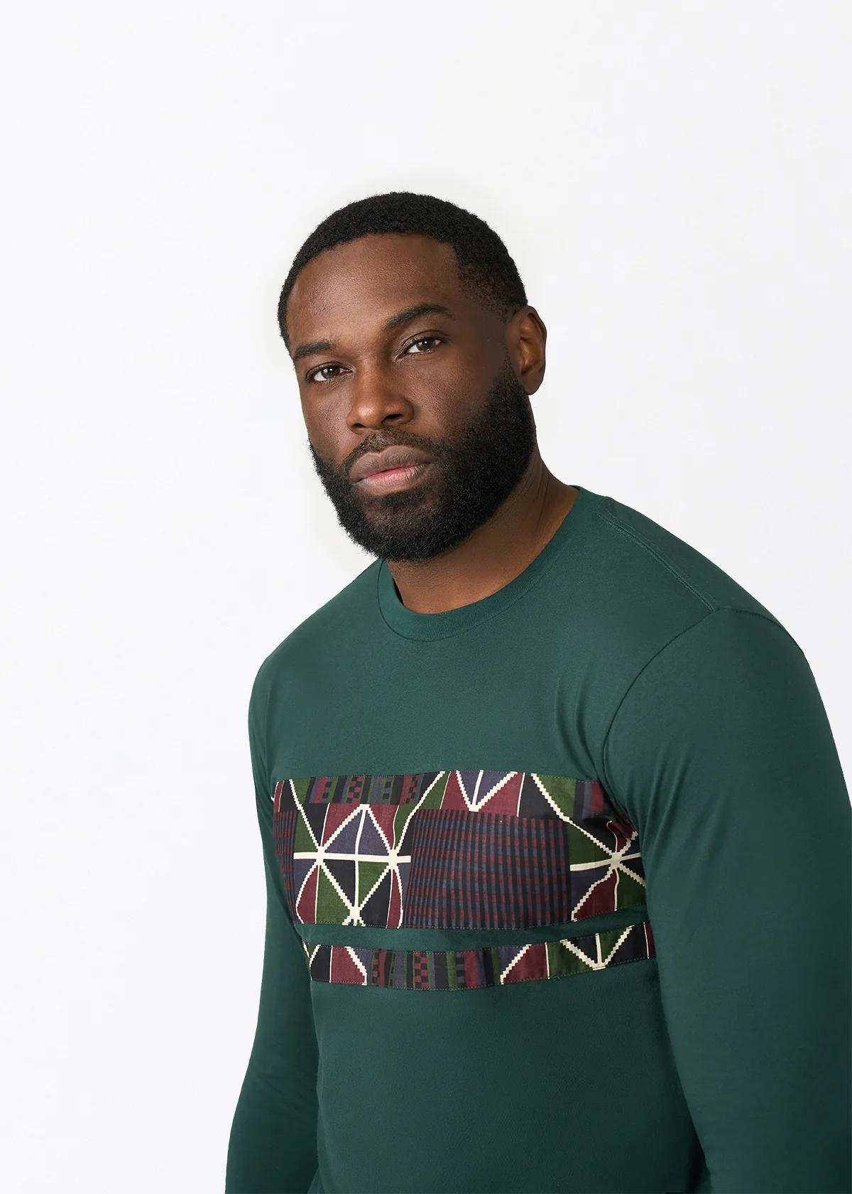 Osei Men's Long Sleeve African Print Applique T-Shirt (Black Red Kente) - Clearance - Image 3