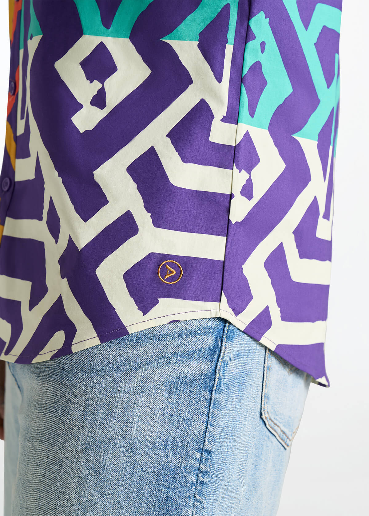 Oumar Men's African Print Mandarin Button-up Shirt (Purple Multicolor Tribal) - Image 7