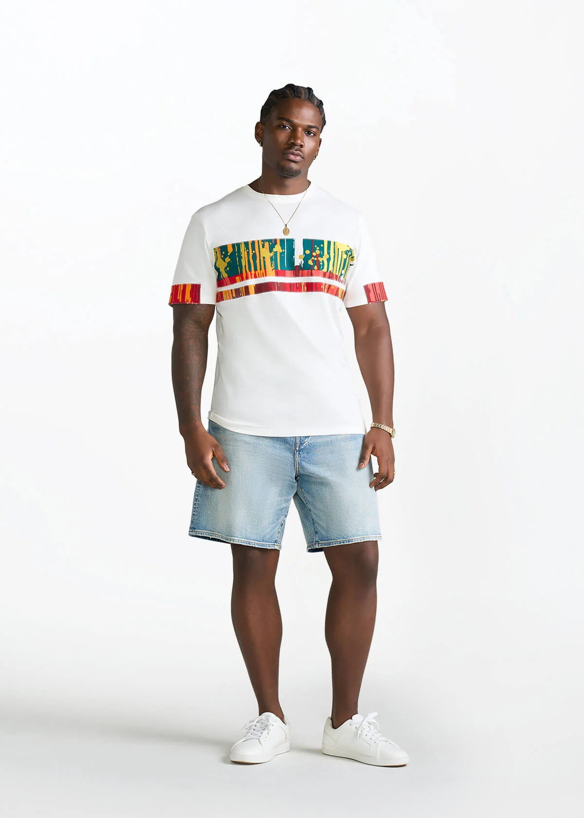 Raffiel Men's African Print Applique T-Shirt (Forest Paint Splatter) - Image 2