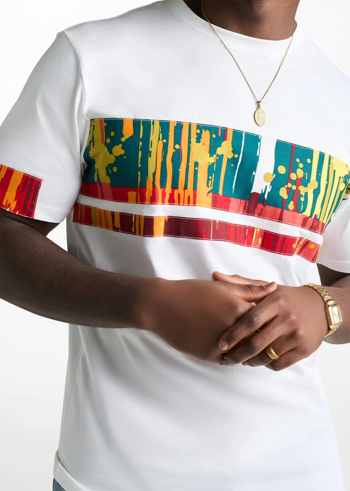 Raffiel Men's African Print Applique T-Shirt (Forest Paint Splatter) - Image 4