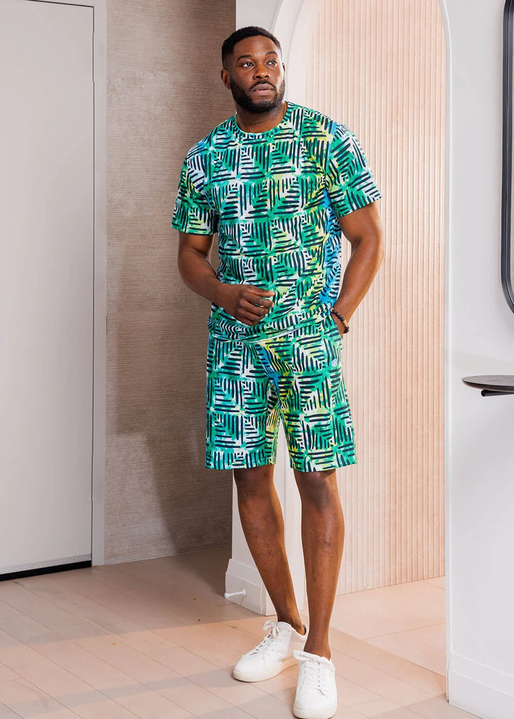 Raimi Men's African Print Sweatshorts (Marine Adire) - Image 2